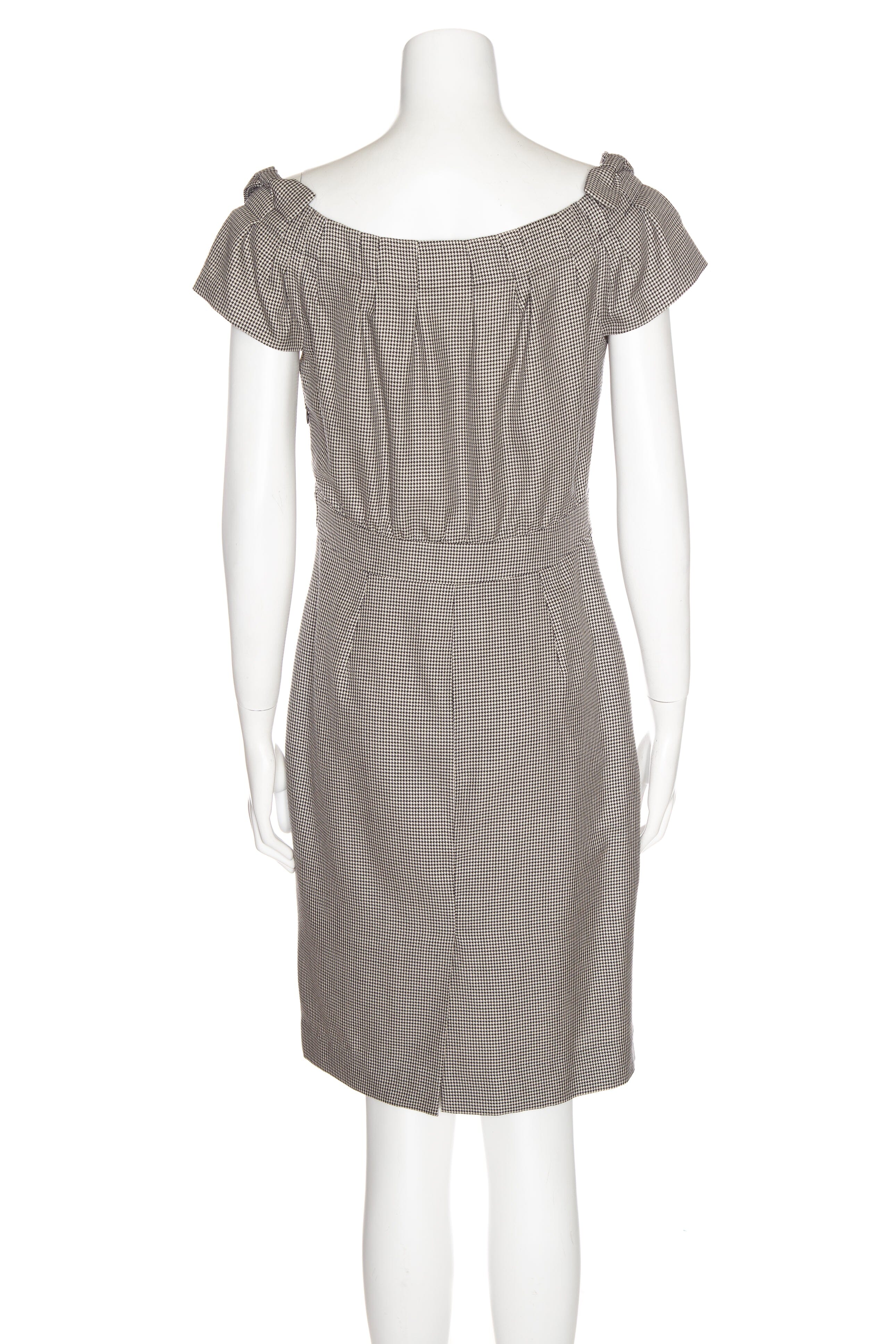 Christian Dior Black and Cream Houndstooth Off the Shoulder Knee Length Dress SZ 10 - Image 3