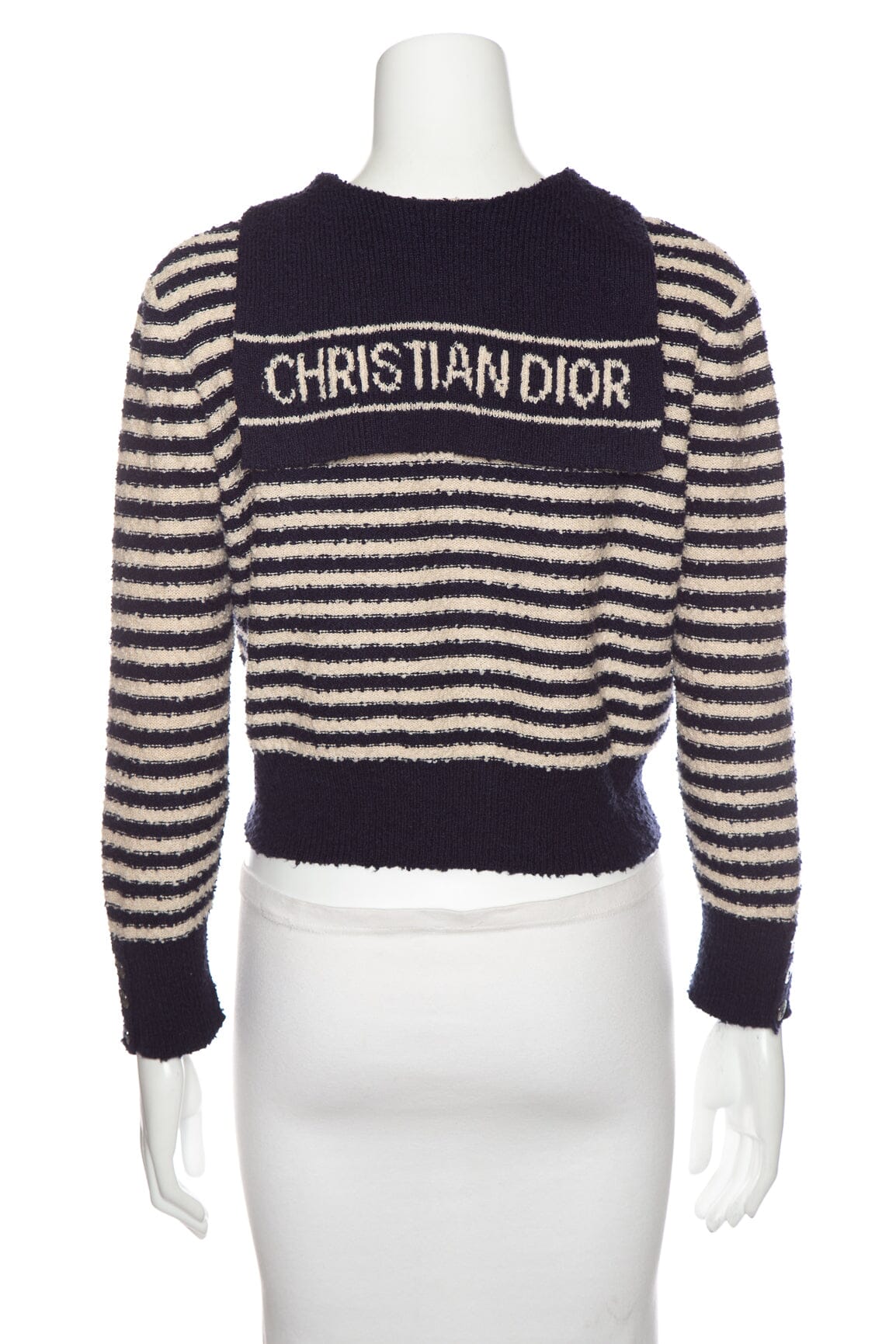 Christian Dior Cream and Navy Stripe Sweater SZ 6 - Image 3
