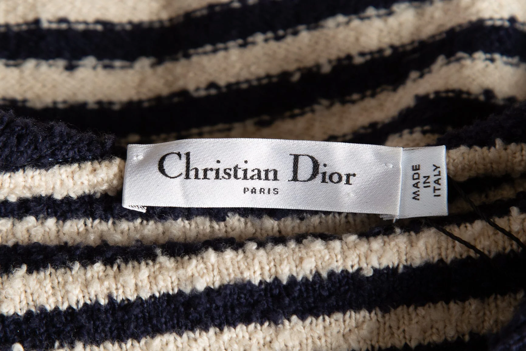Christian Dior Cream and Navy Stripe Sweater SZ 6 - Image 4