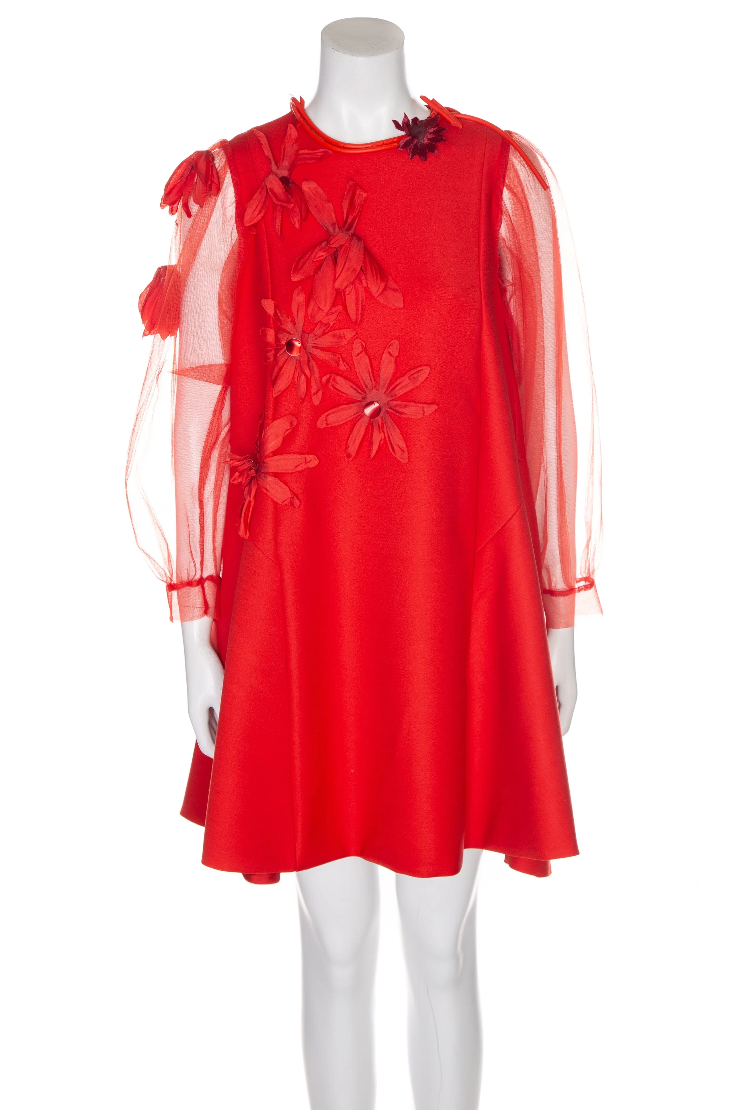 Christian Dior Red Tulle and Floral Applique Mini Dress SZ 4