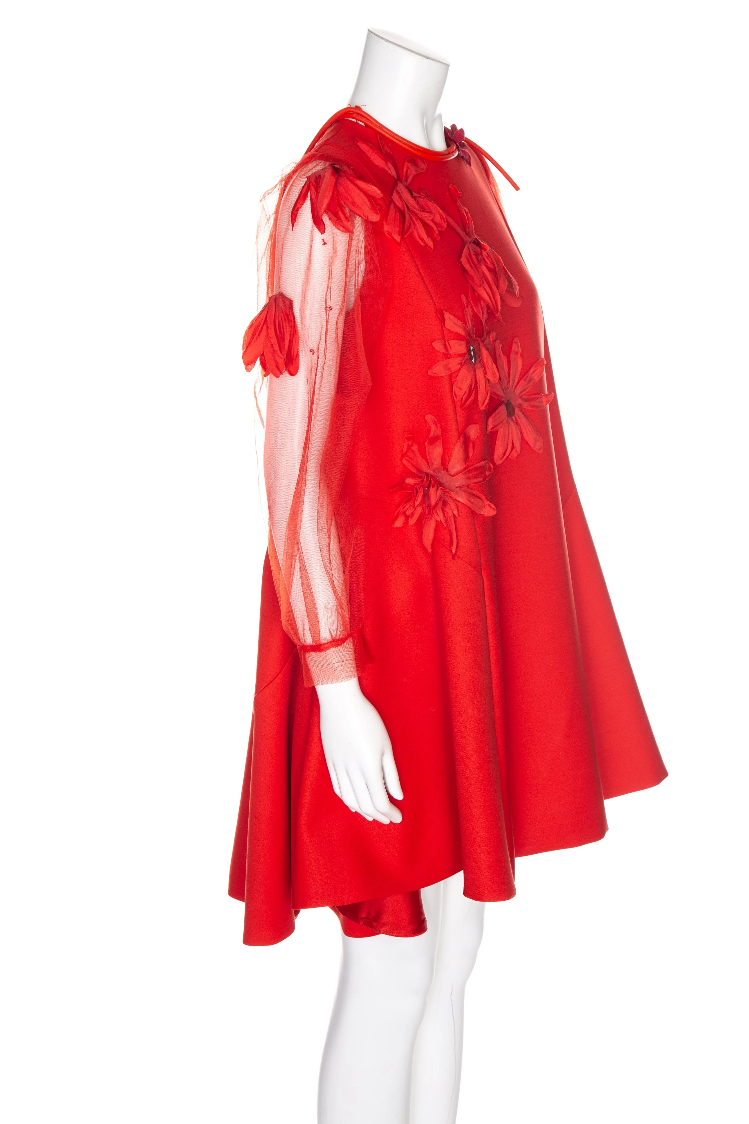 Christian Dior Red Tulle and Floral Applique Mini Dress SZ 4 - Image 2