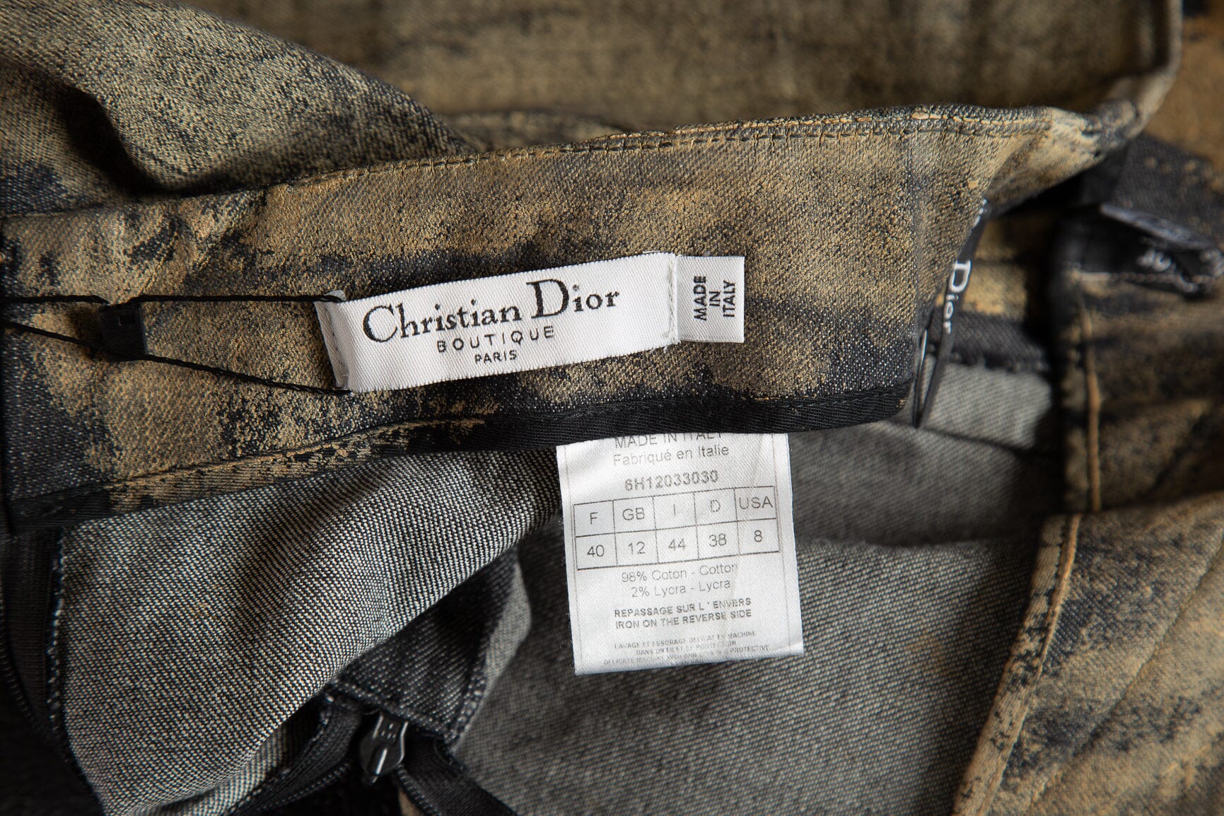 Christian Dior Tan and Black Printed Detail Knee Length Skirt SZ 40 - Image 4