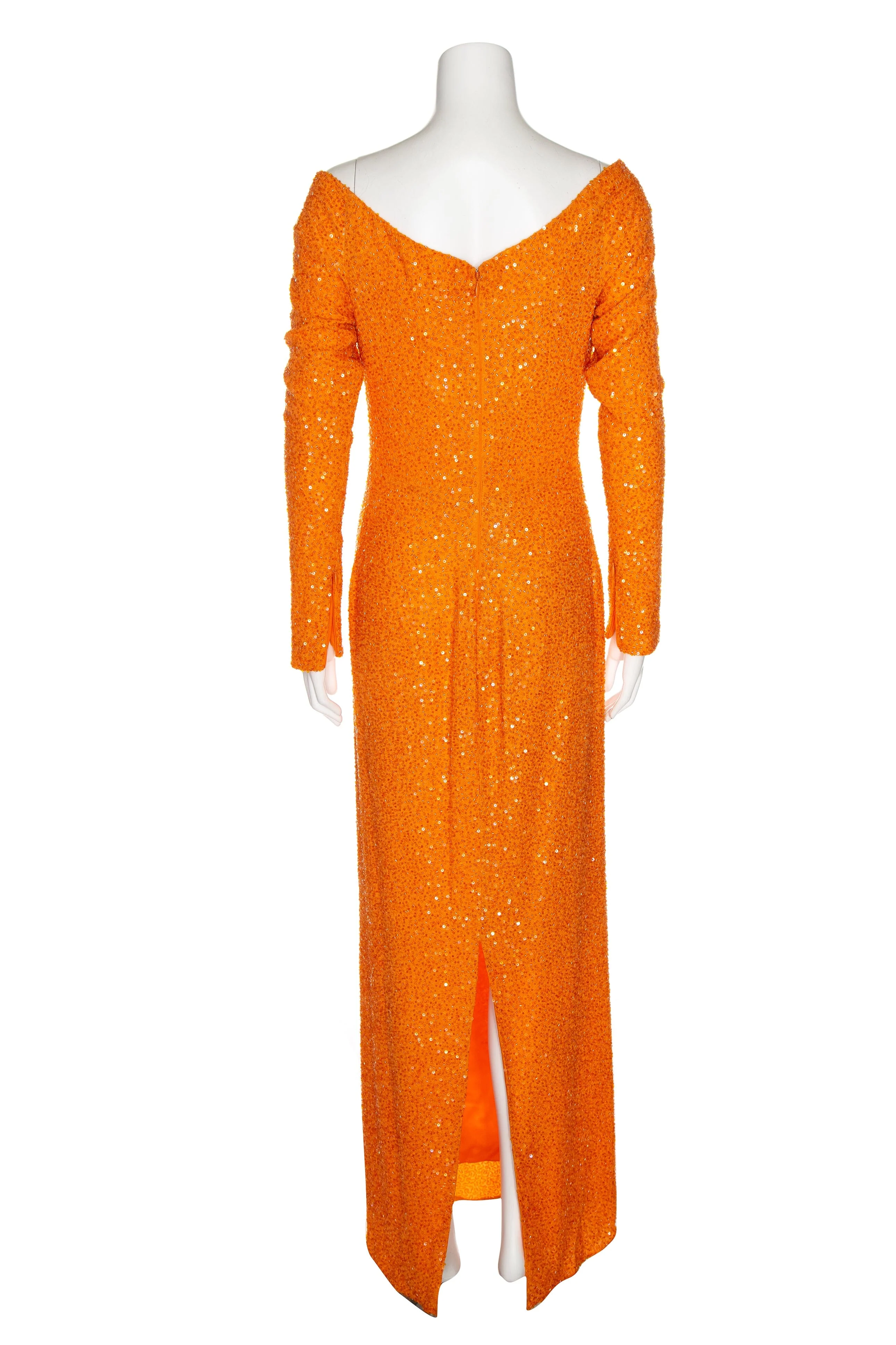Christian Siriano Orange Sequin and Beaded Evening Gown SZ N/A - Image 3