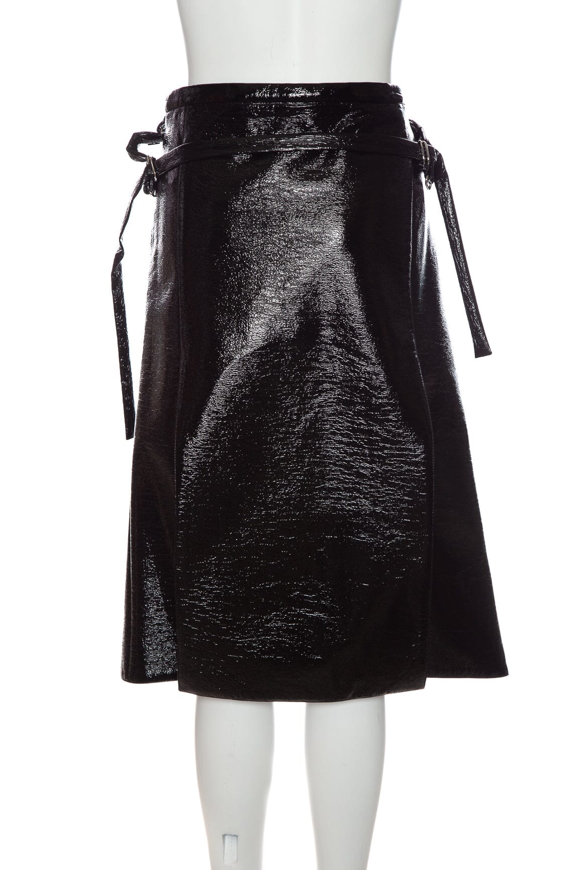 Courrèges Black Patent Leather Knee Length Skirt SZ 42 - Image 3