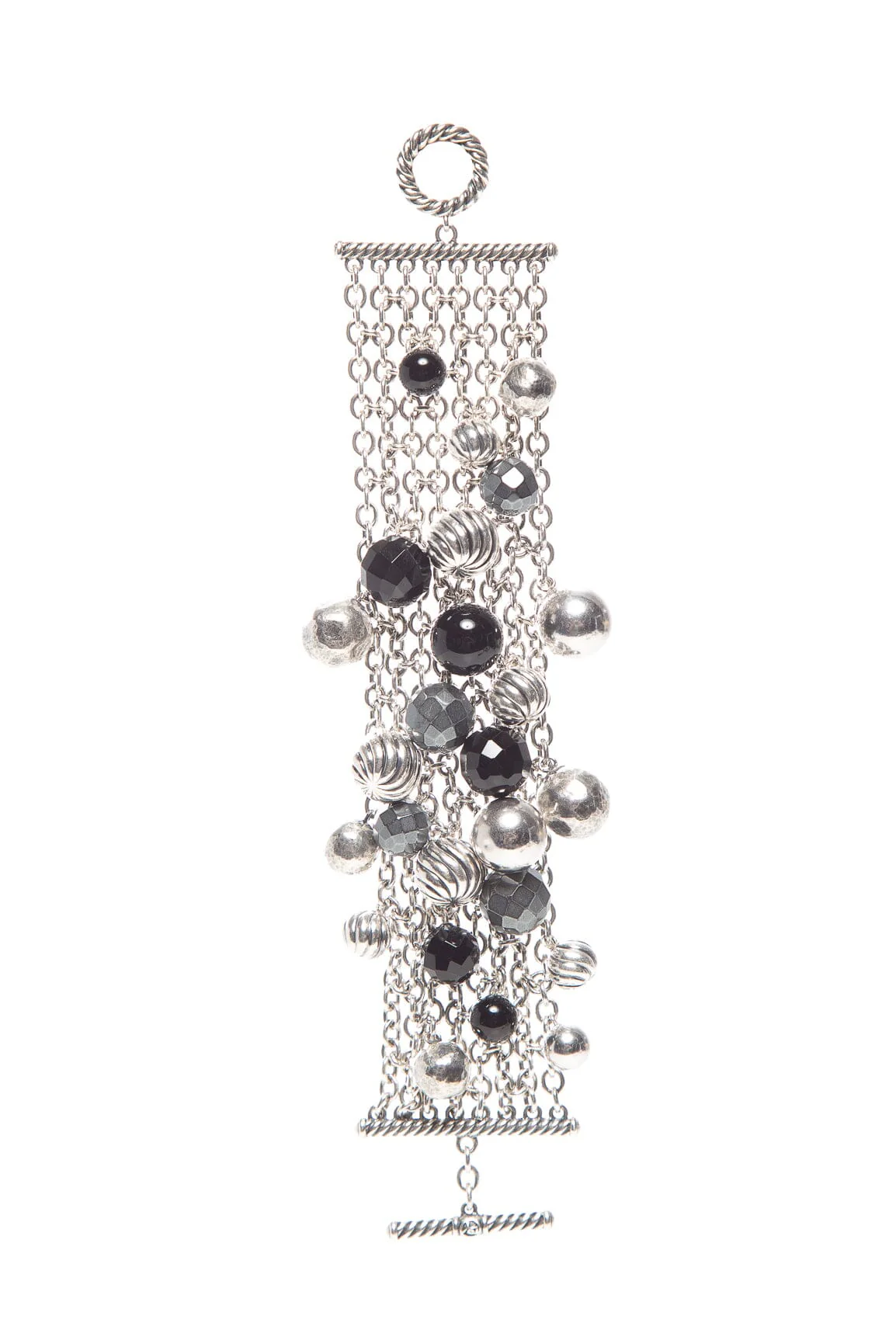 David Yurman Sterling Silver Black Onyx Hematine Multi Strand Toggle Bracelet