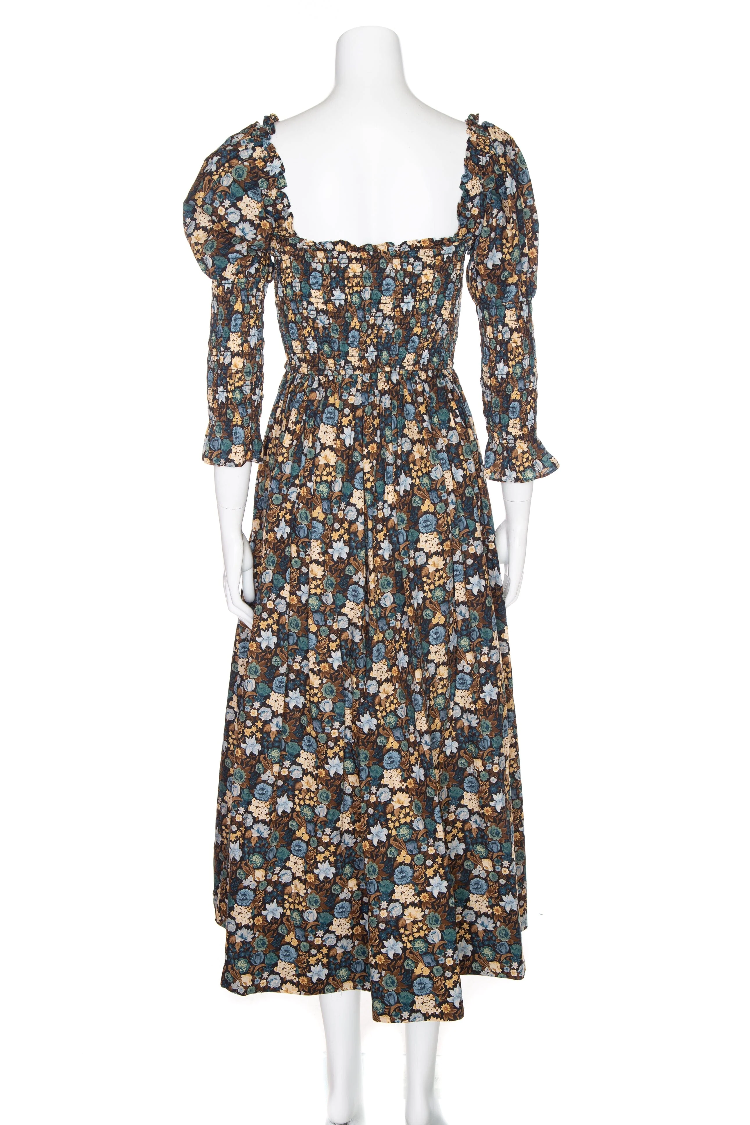 Doen Brown and Blue Floral Print Midi Dress SZ XL - Image 3