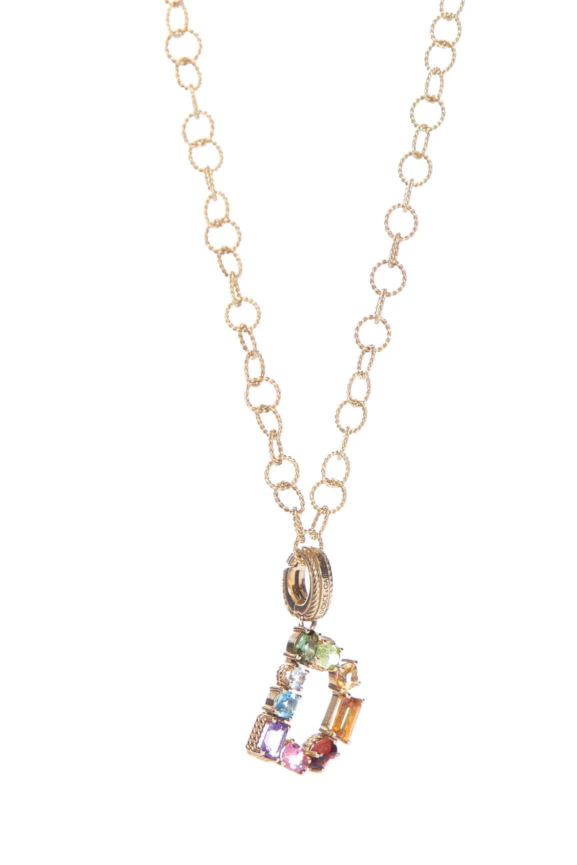 Dolce & Gabbana 18K Multicolor Fine Gemstone "D" Charm Necklace - Image 3