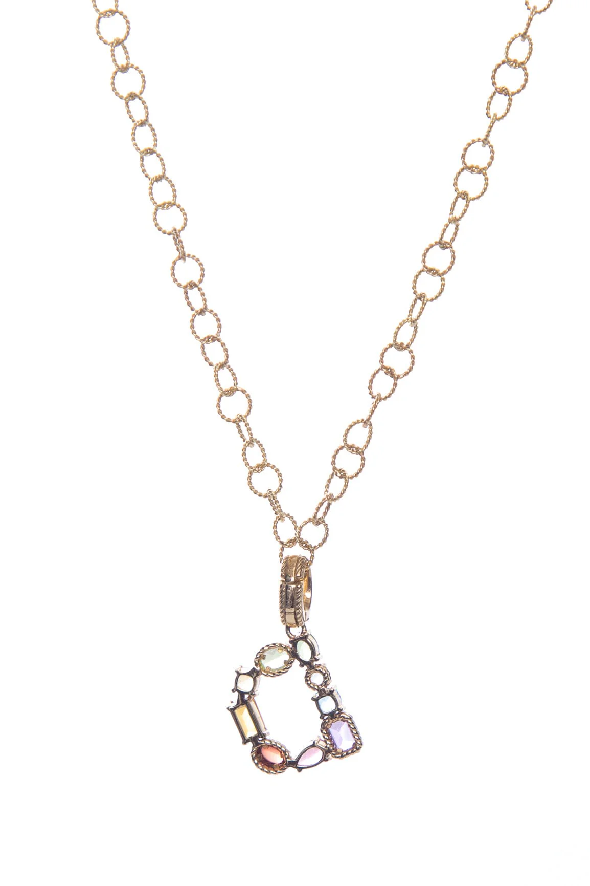 Dolce & Gabbana 18K Multicolor Fine Gemstone "D" Charm Necklace - Image 4