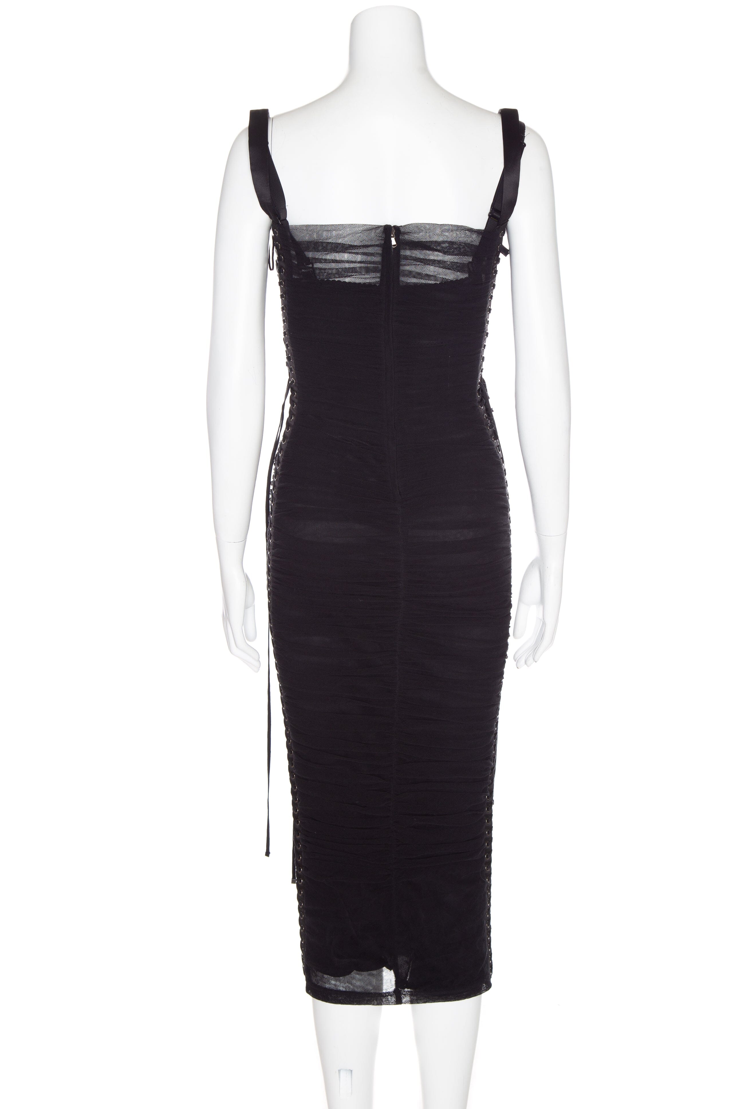 Dolce & Gabbana Black Ruched Mesh Midi Dress SZ 36 - Image 3