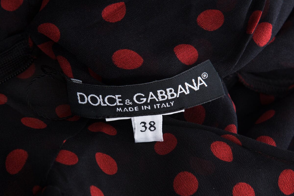Dolce & Gabbana Red & Black Long Sleeve Sheer Polka Dot Blouse SZ 38 - Image 4