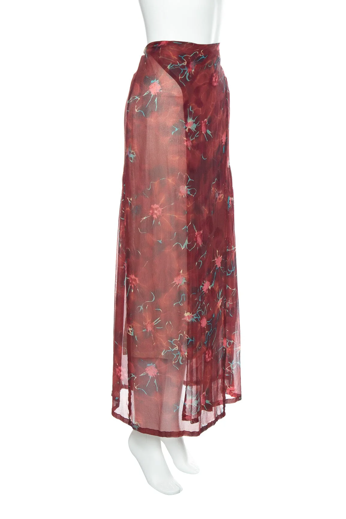Dries Van Noten Maroon Printed Skirt SZ 36 - Image 2