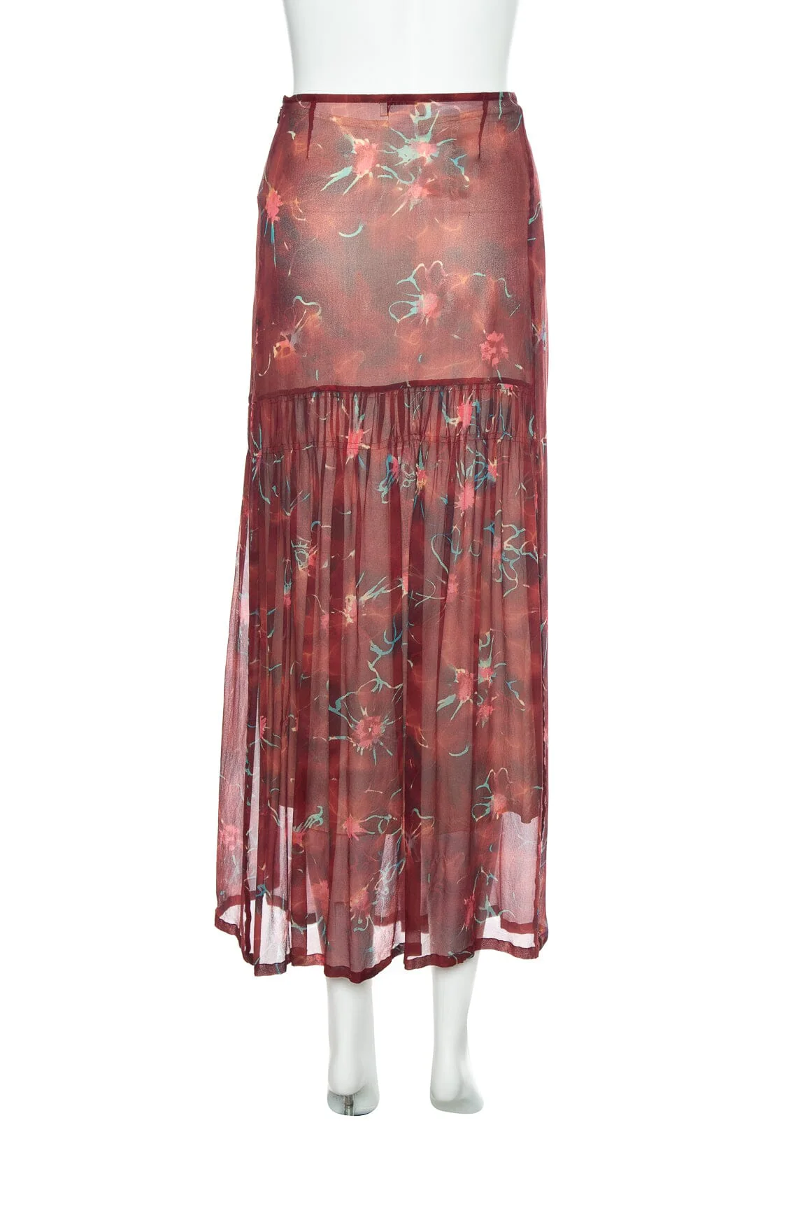 Dries Van Noten Maroon Printed Skirt SZ 36 - Image 3