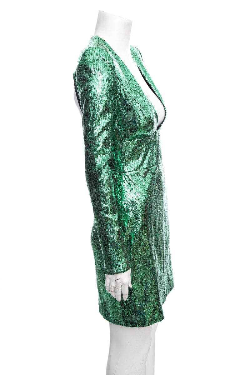 Dundas Green Sequin Open Back Long Sleeve Dress SZ 40 - Image 2