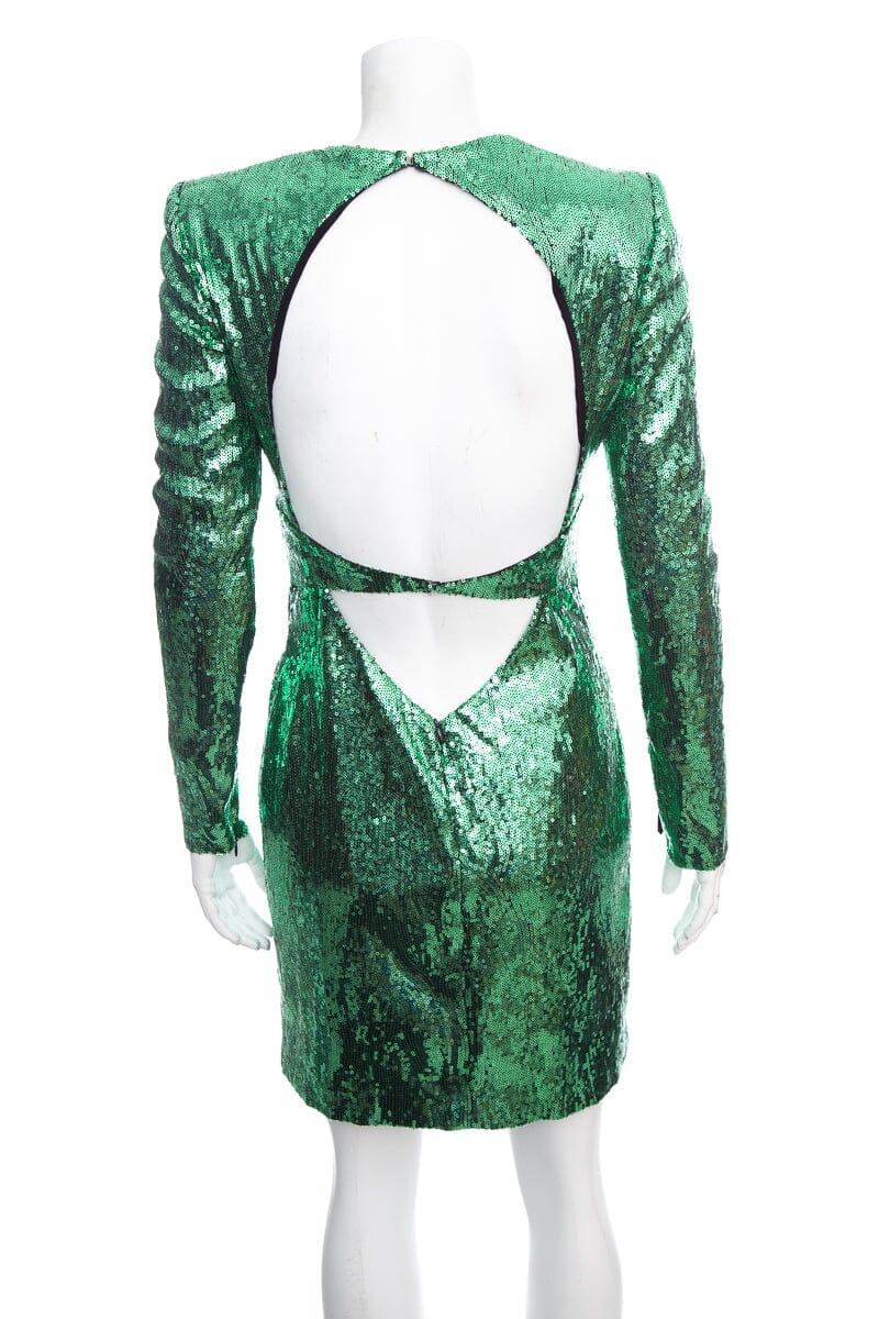 Dundas Green Sequin Open Back Long Sleeve Dress SZ 40 - Image 3