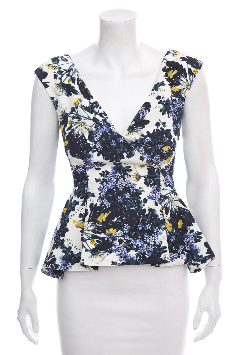 Erdem Floral Sleeveless Peplum Blouse SZ 4 NWT