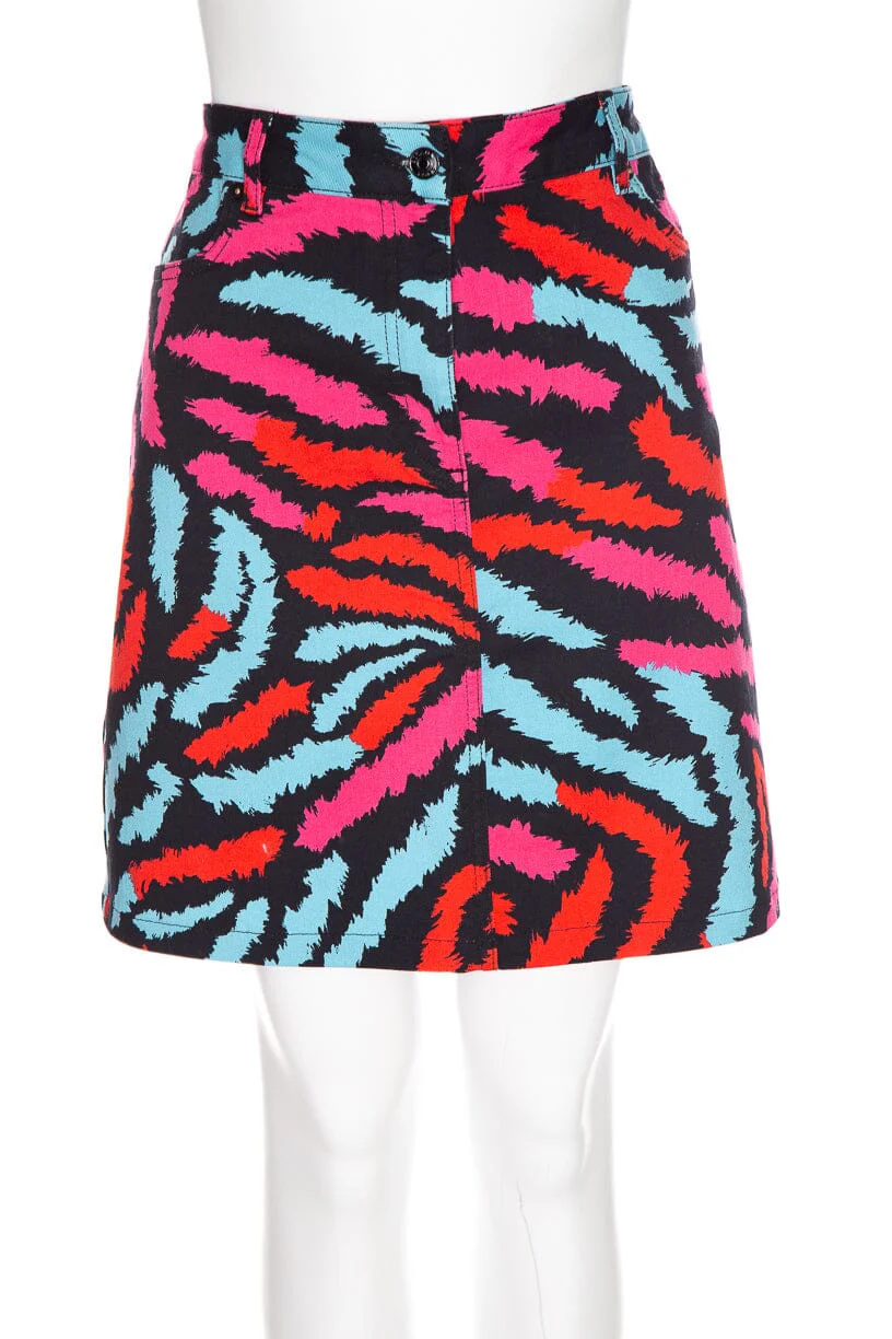Escada Multicolor Tiger Print Denim Knee Length Skirt SZ 42