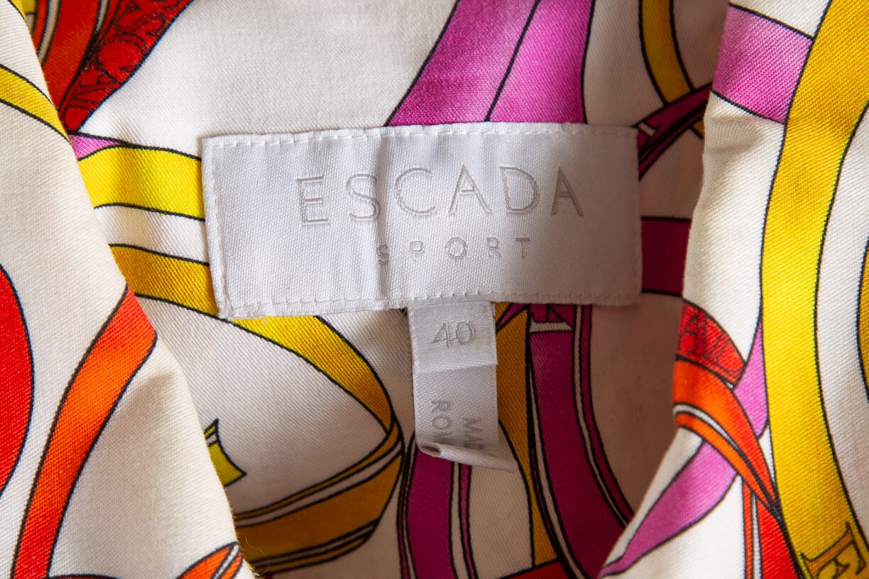 Escada White & Multi Color Ribbon jacket & Skirt Set SZ 40 - Image 4