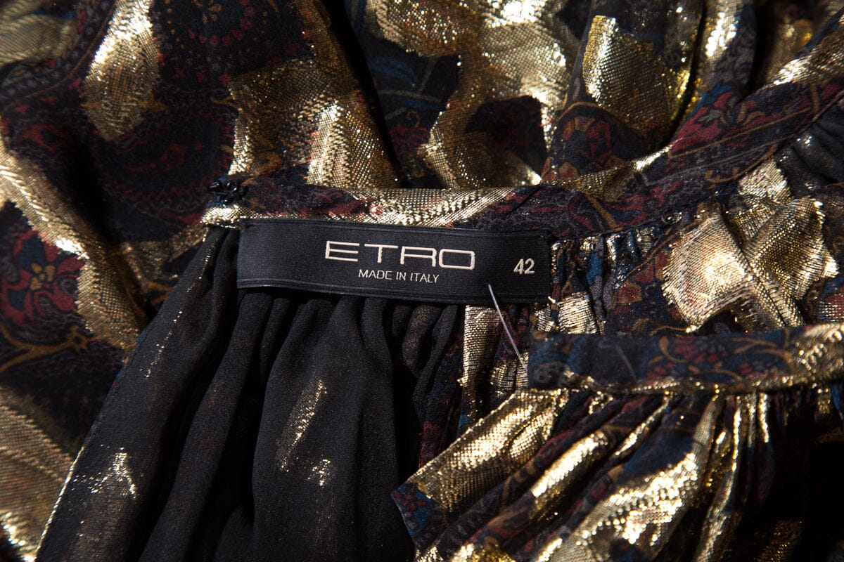 Etro Gold Lame & Paisley Maxi Dress SZ 42 - Image 7