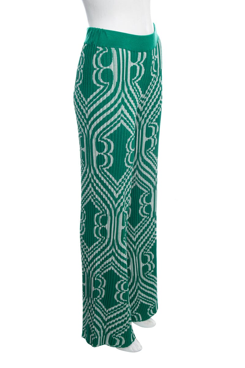 Etro Green Printed Pleated Pants SZ 44 - Image 2