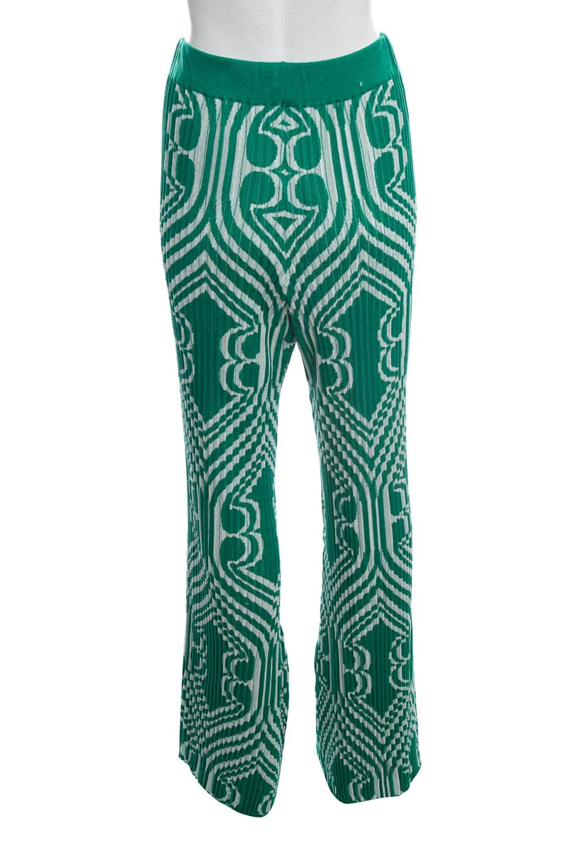 Etro Green Printed Pleated Pants SZ 44 - Image 3