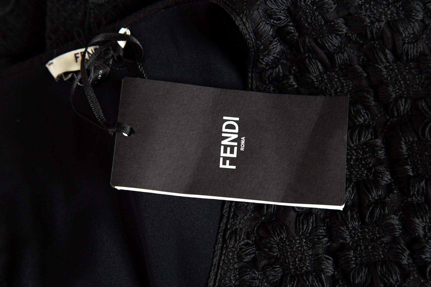 Fendi Black Silk Embroidered Detail A-Line Midi Dress SZ 44 NWT - Image 4