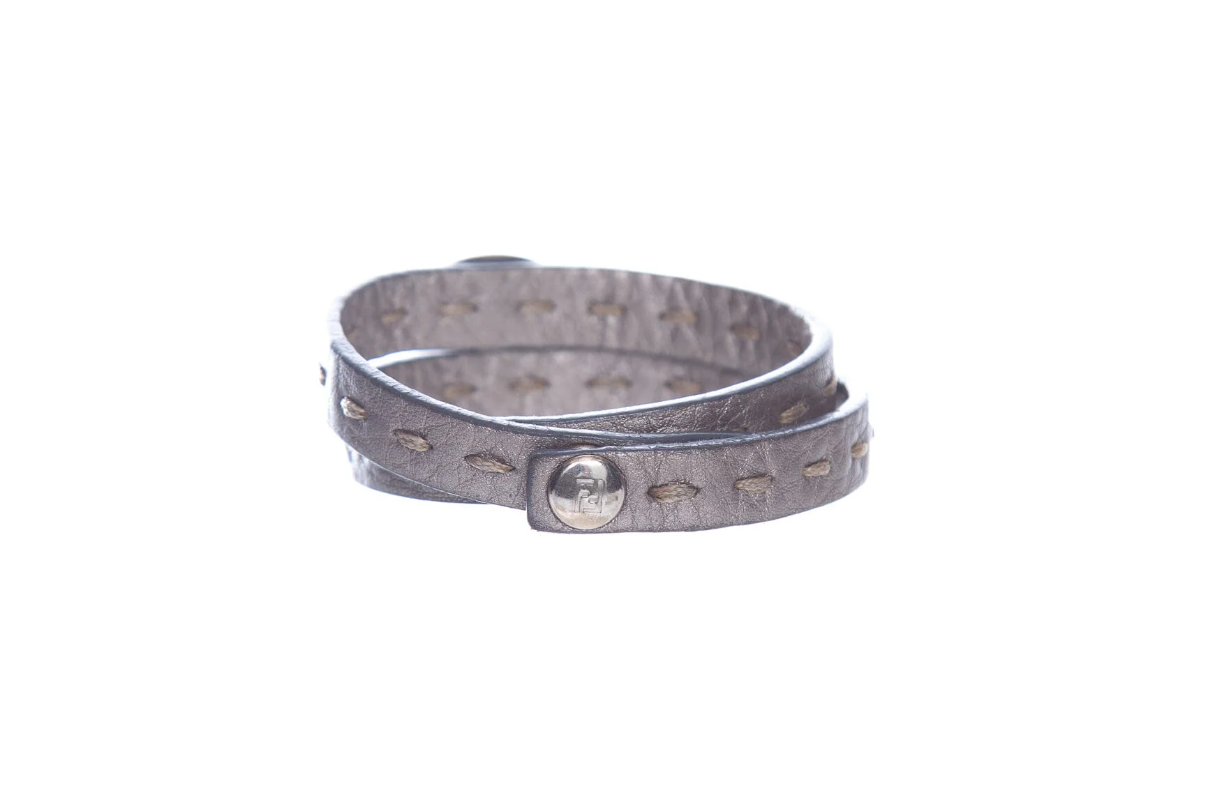Fendi Grey Leather Selleria Bracelet - Image 3