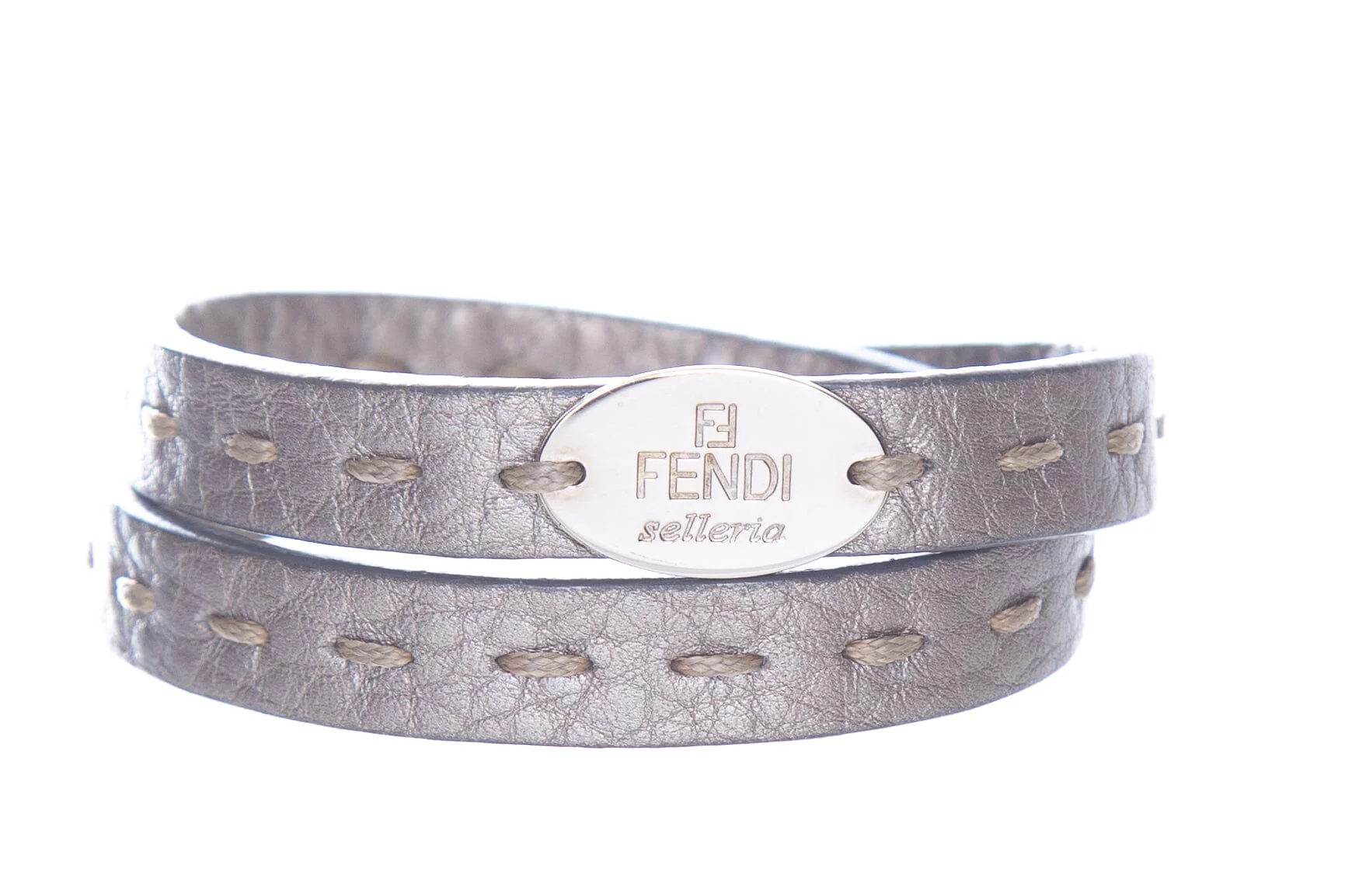 Fendi Grey Leather Selleria Bracelet - Image 4
