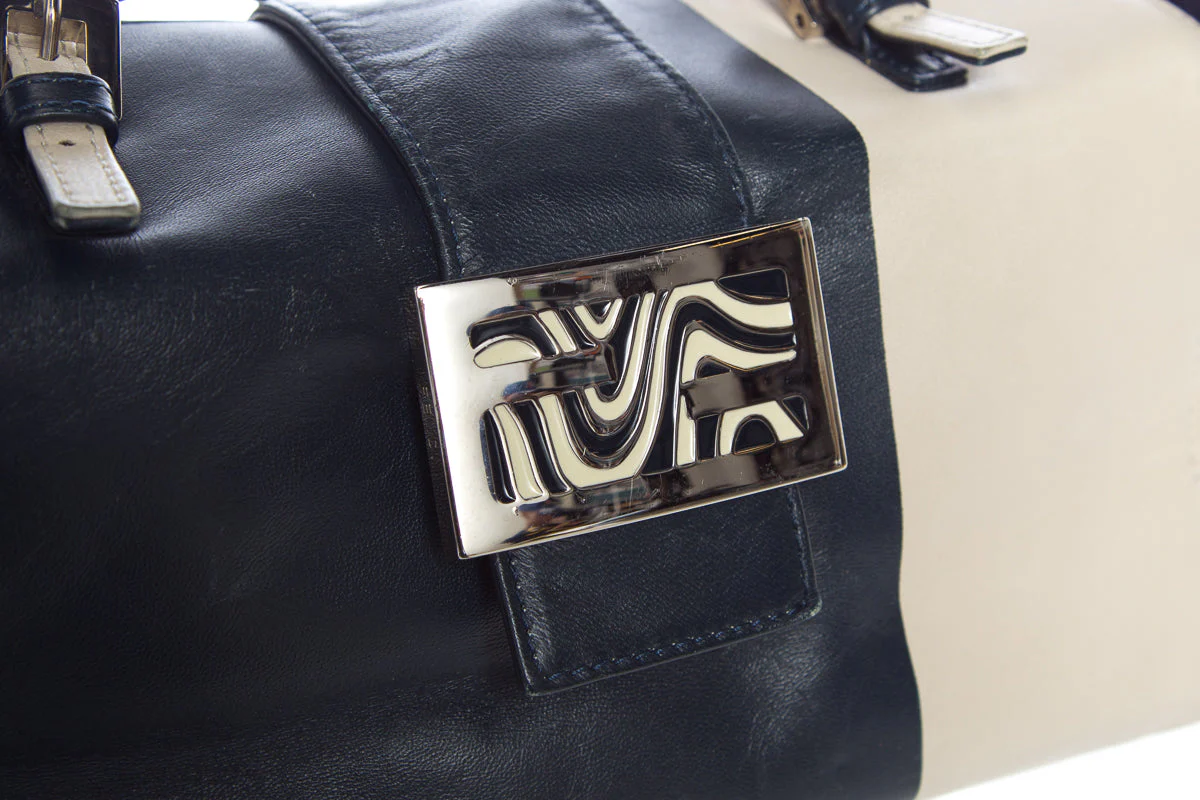 Fendi Navy and Natural Handbag - Image 8