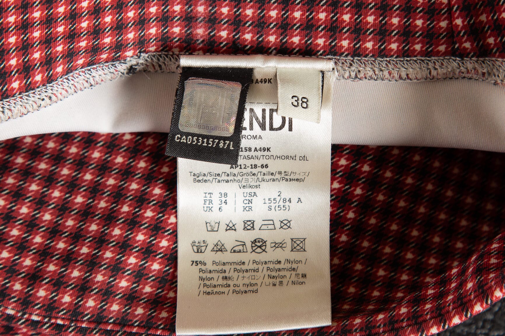 Fendi Red Check Skinny Leggings SZ 38 - Image 5