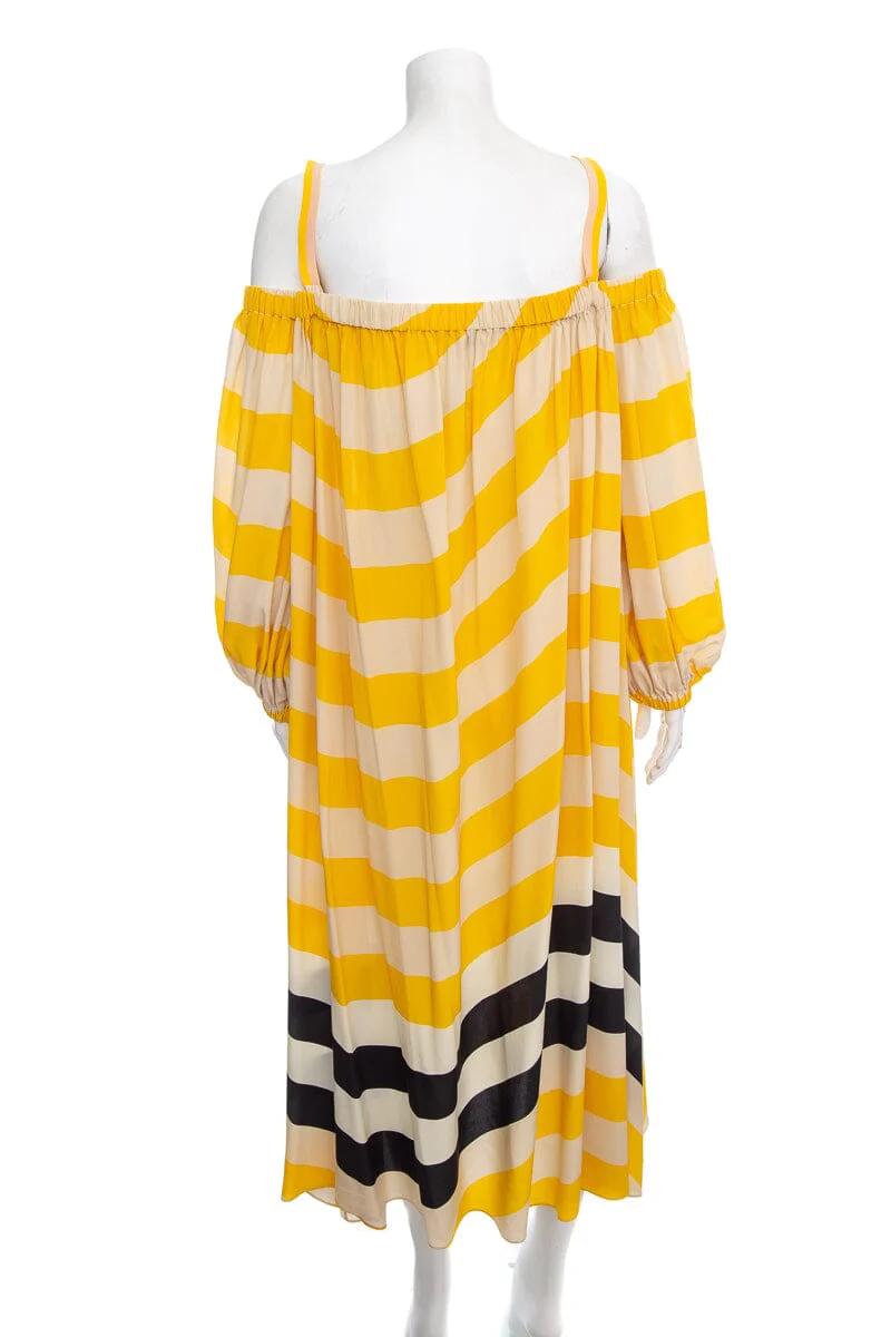 Fendi Tan and Yellow Stripped Printed Silk Dress SZ 42 - Image 3