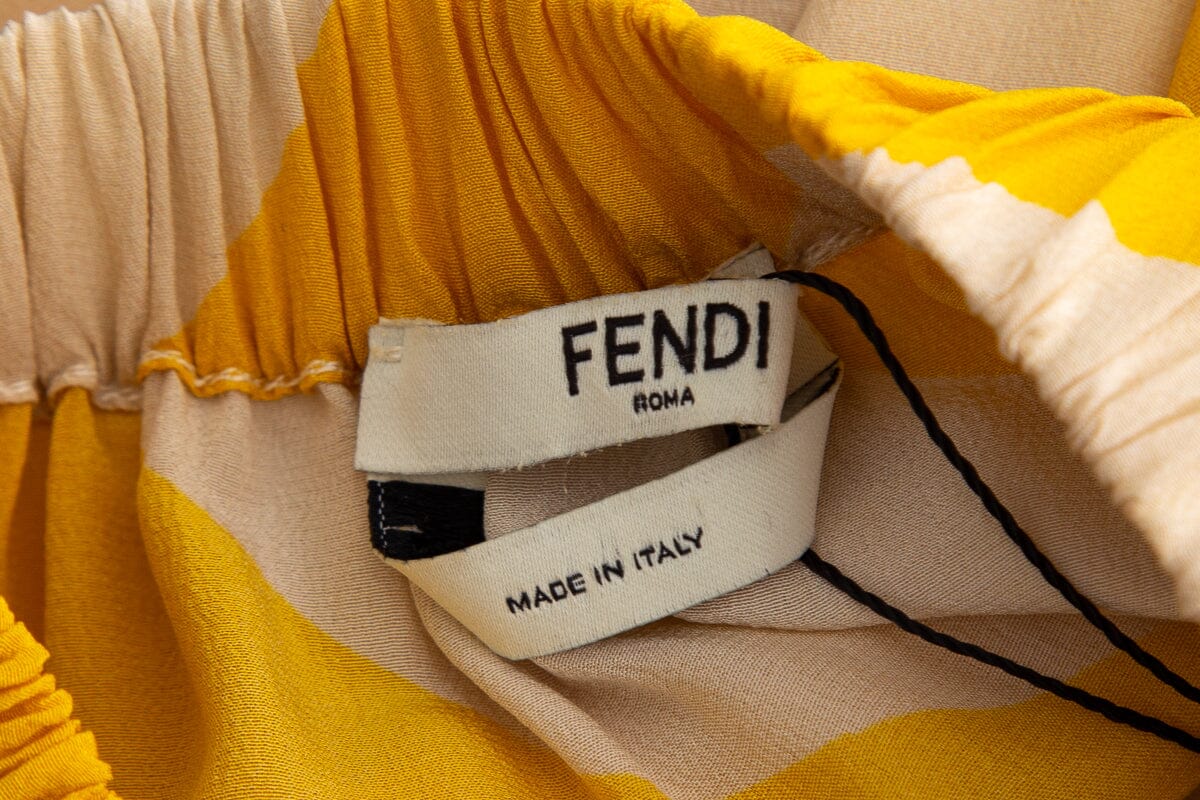 Fendi Tan and Yellow Stripped Printed Silk Dress SZ 42 - Image 4