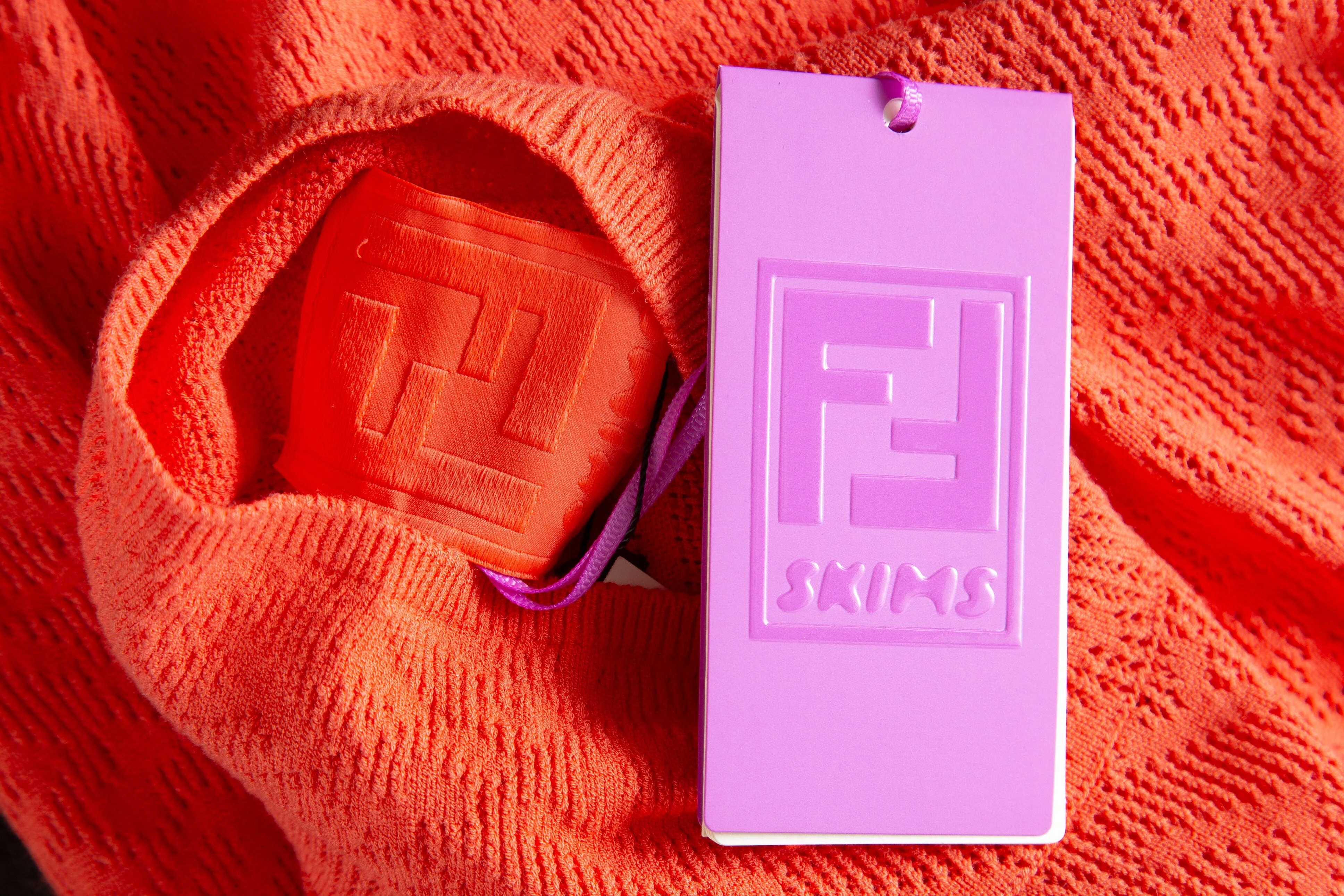 Fendi X Skims Coral Fendi Logo Print Knit Mini Dress SZ 44 NWT - Image 4