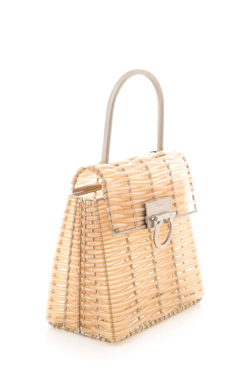 Ferragamo Clear Woven Plastic Top Handle Handbag - Image 2
