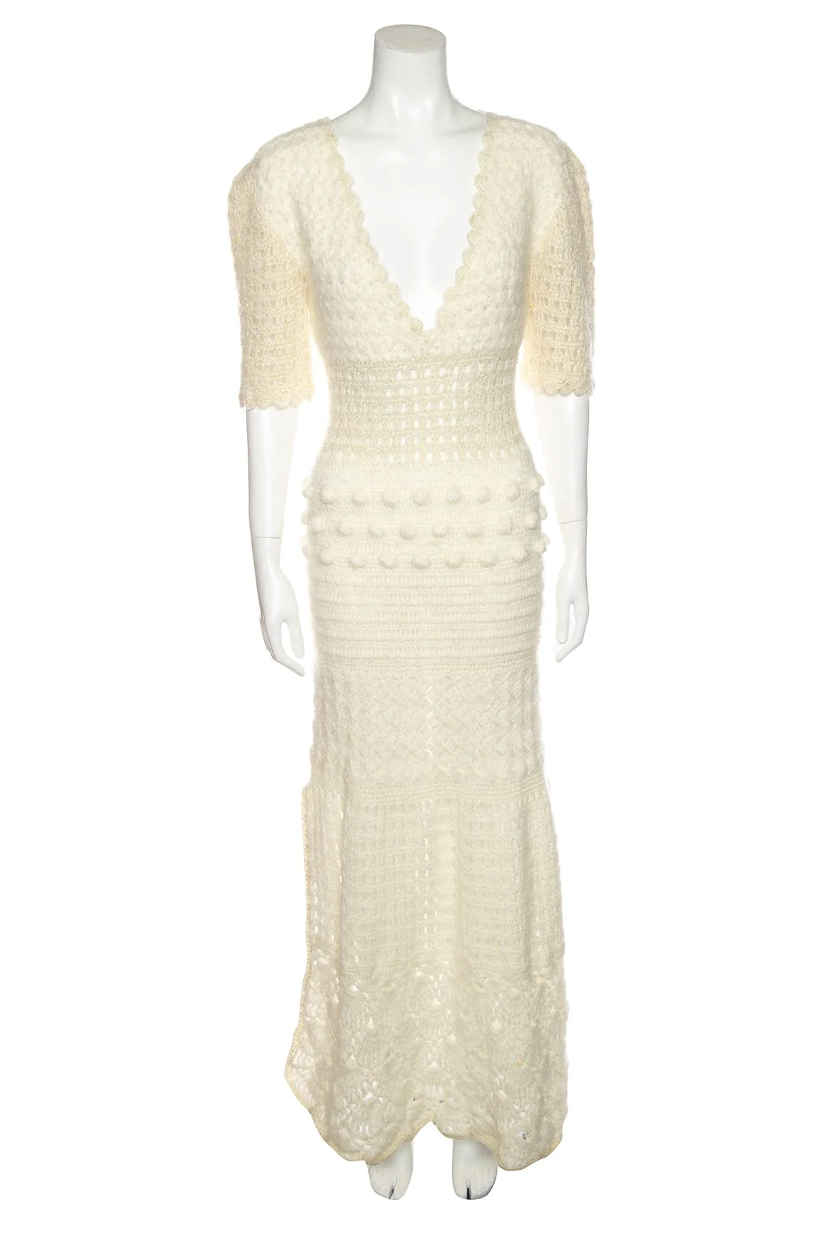 Frederick Anderson Cream Crochet Knit Maxi Dress SZ M NWT
