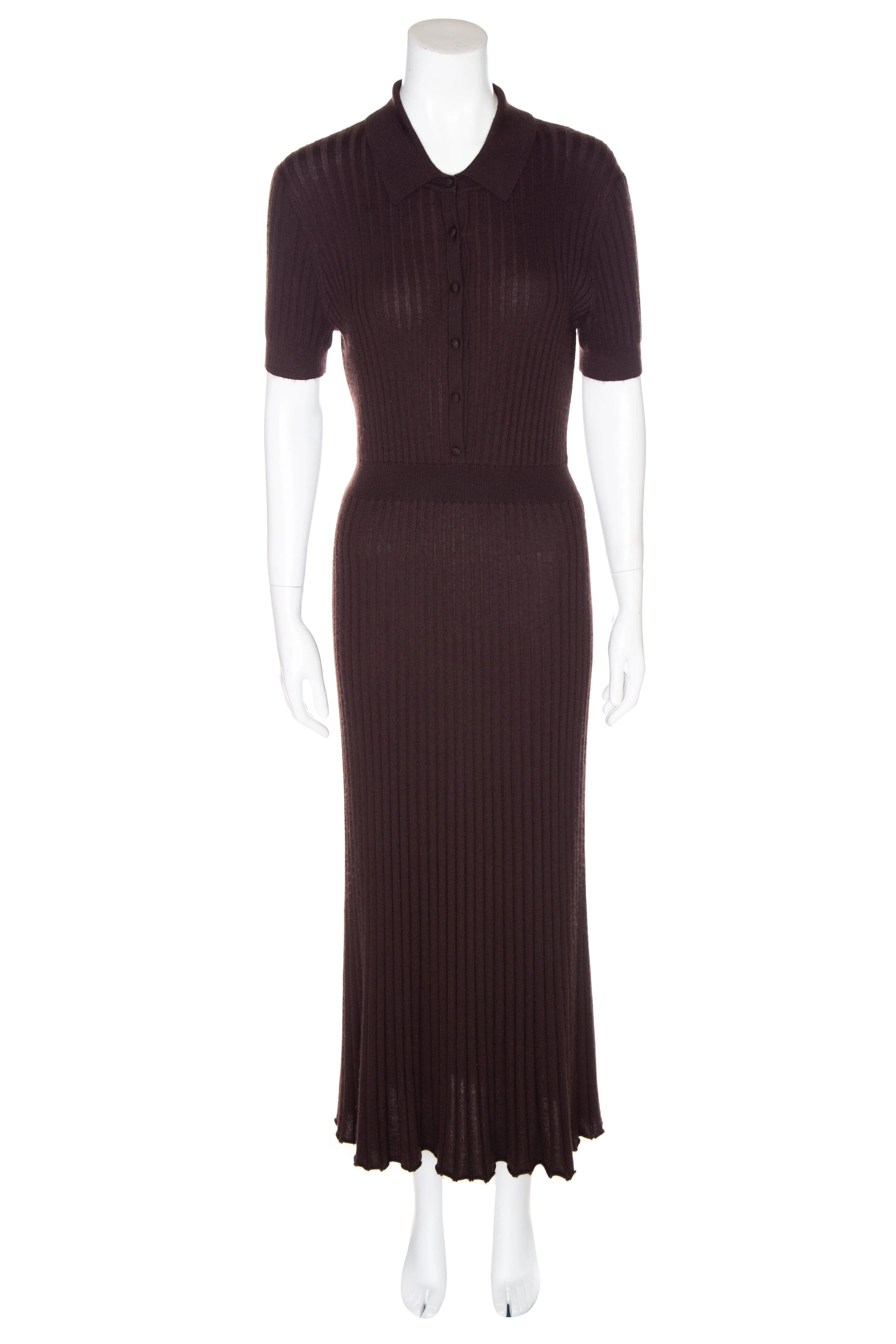 Gabriela Hearst Brown Ribbed V-Neck Long Dress SZ M NWT