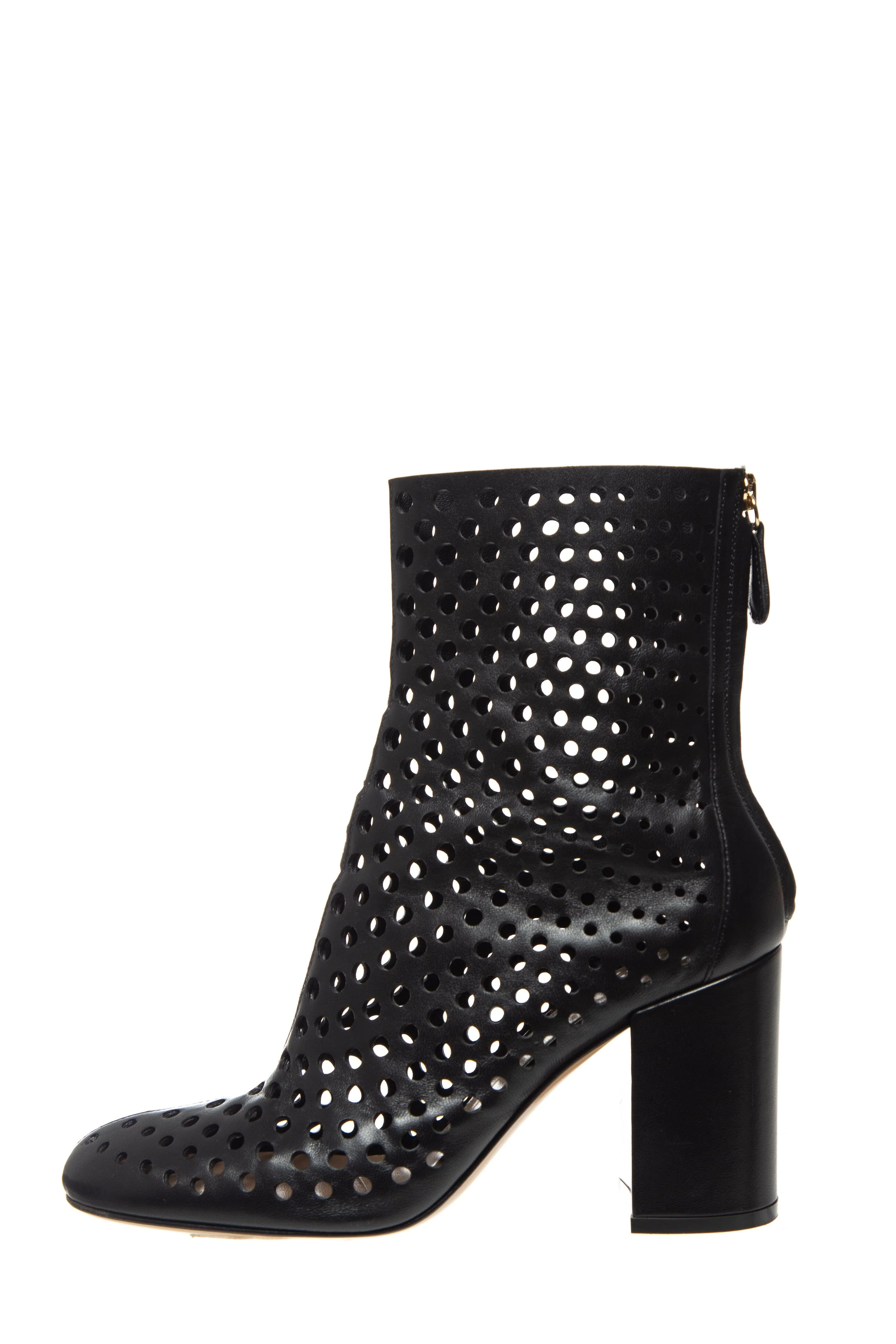 Gianvito Rossi Black Leather Laser Cut Ankle Booties SZ 38