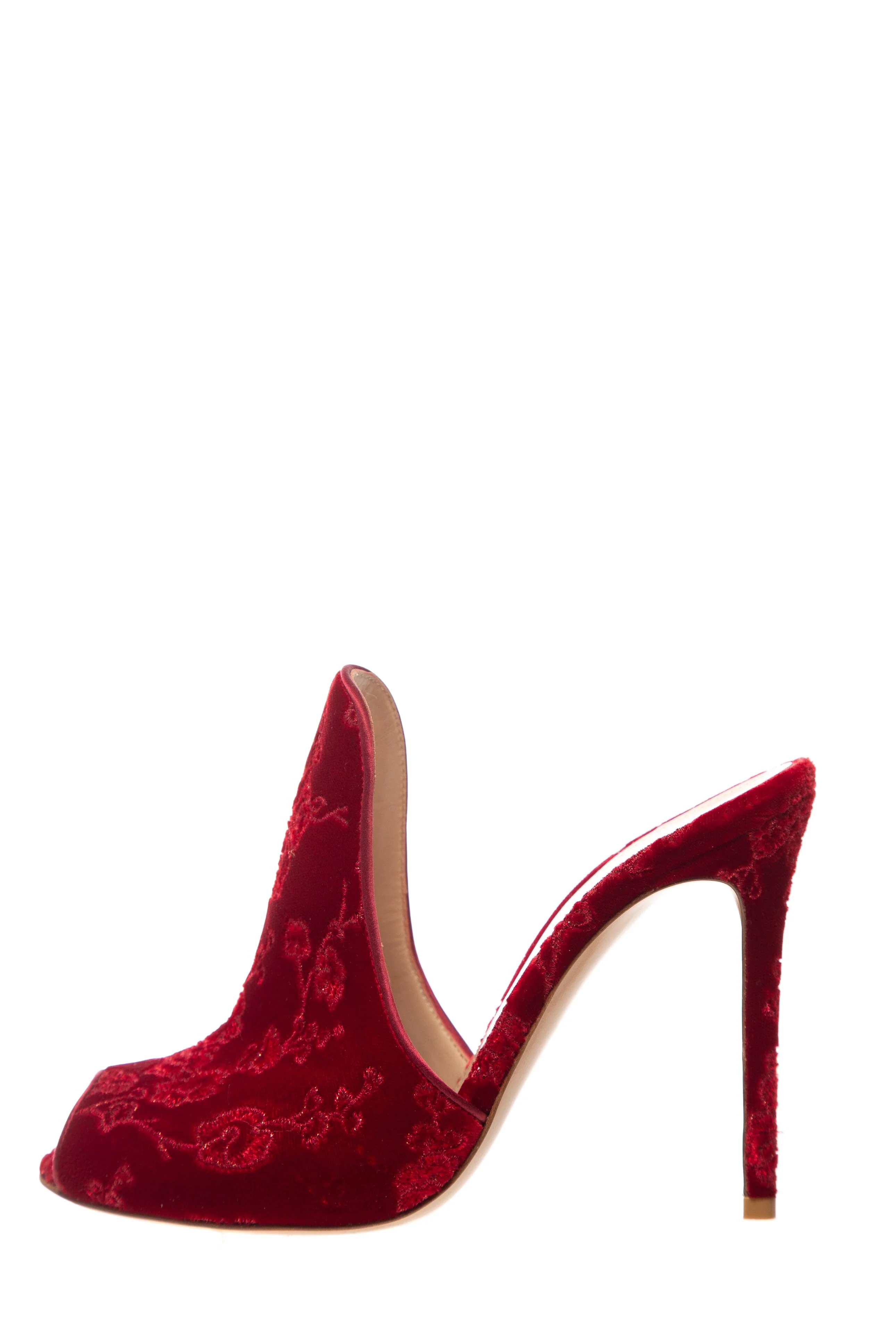 Gianvito Rossi Red Velvet Floral Jacquard Heels SZ 38