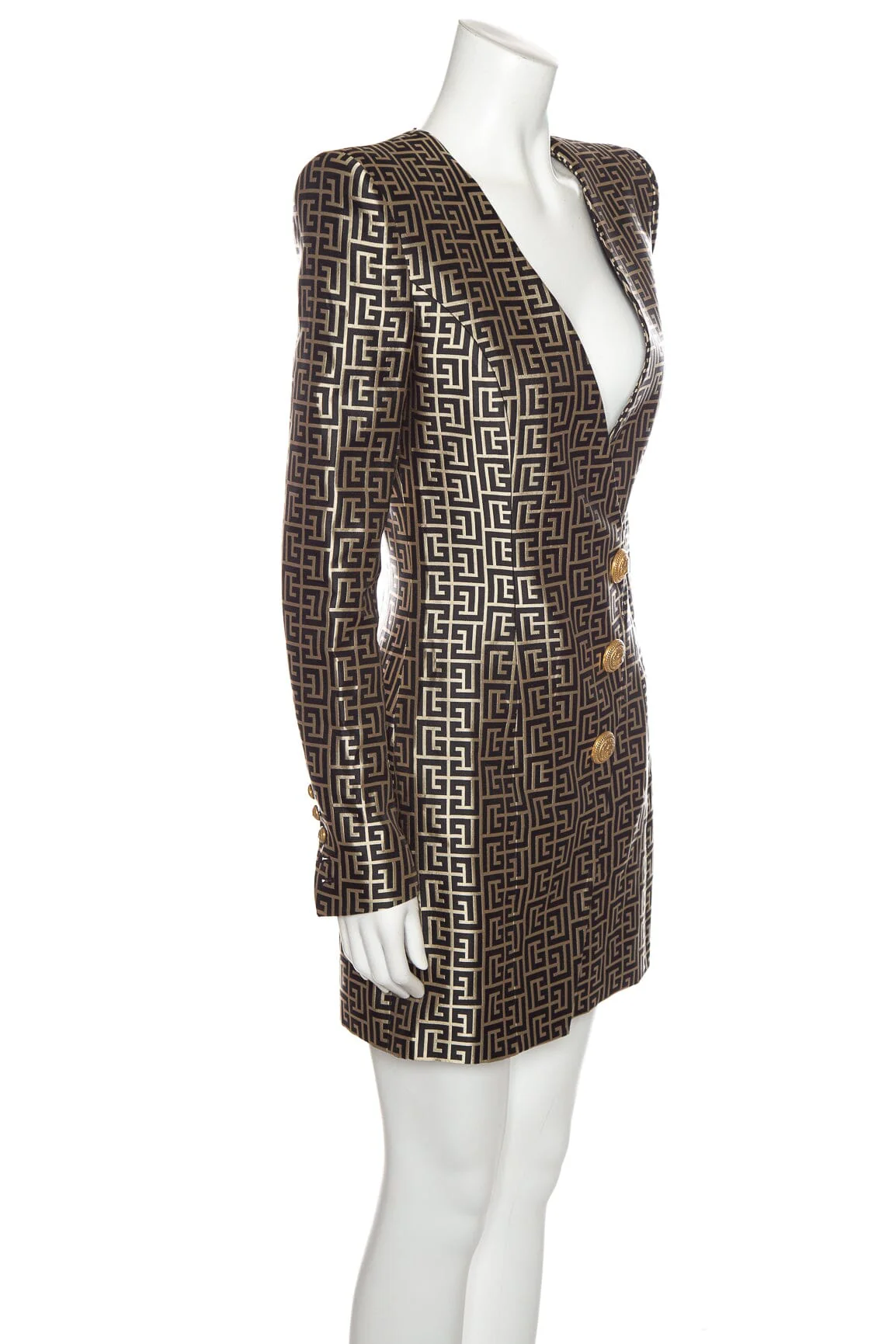 Givenchy Gold/Brown Logo Print V-Neck Mini Dress SZ 36 NWT - Image 2