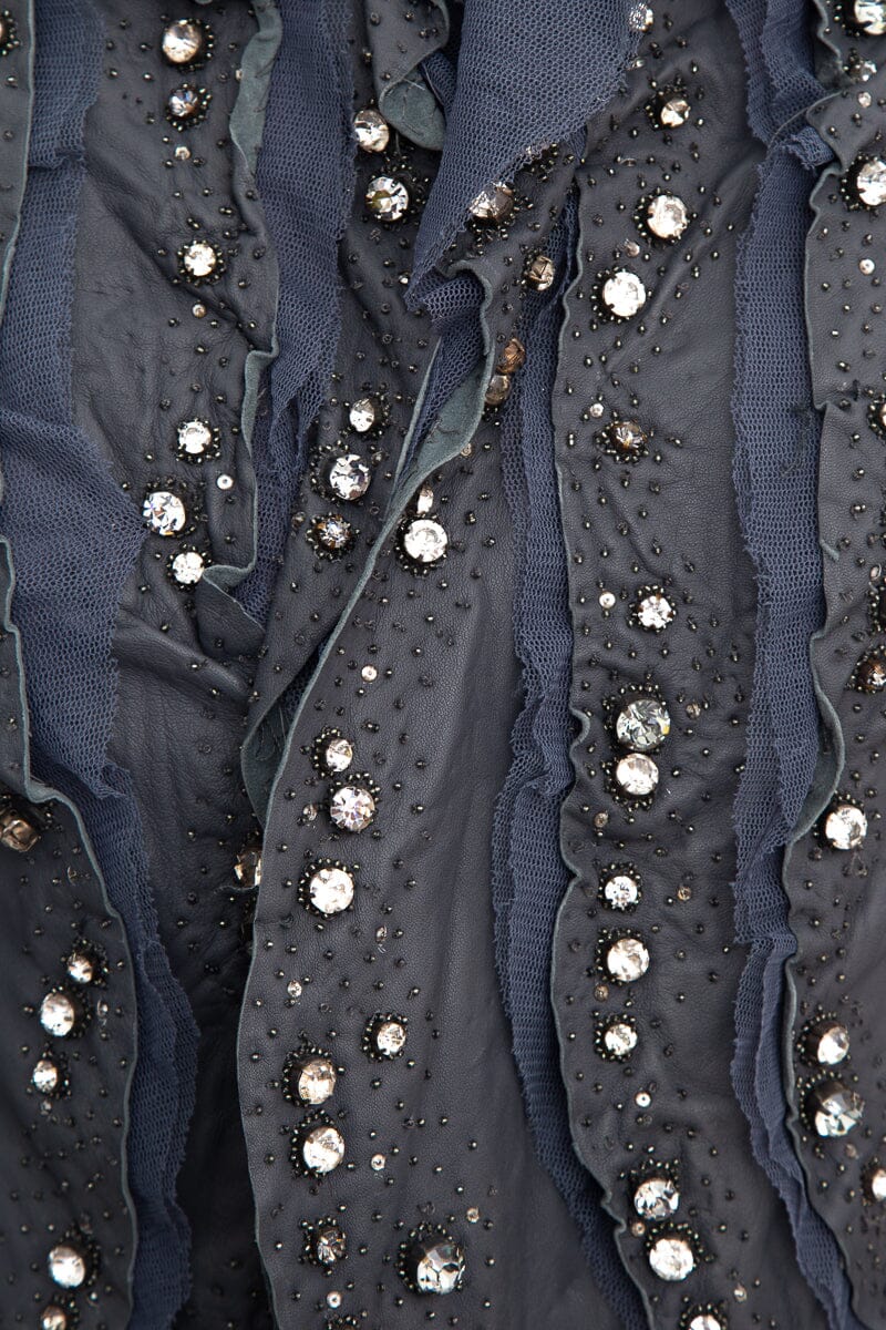 Givenchy Gray Leather Mesh & Embellished Moto Jacket SZ 38 - Image 4