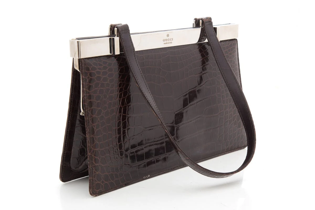 Gucci Brown Crocodile Tom Ford Era Top Handle Handbag - Image 3