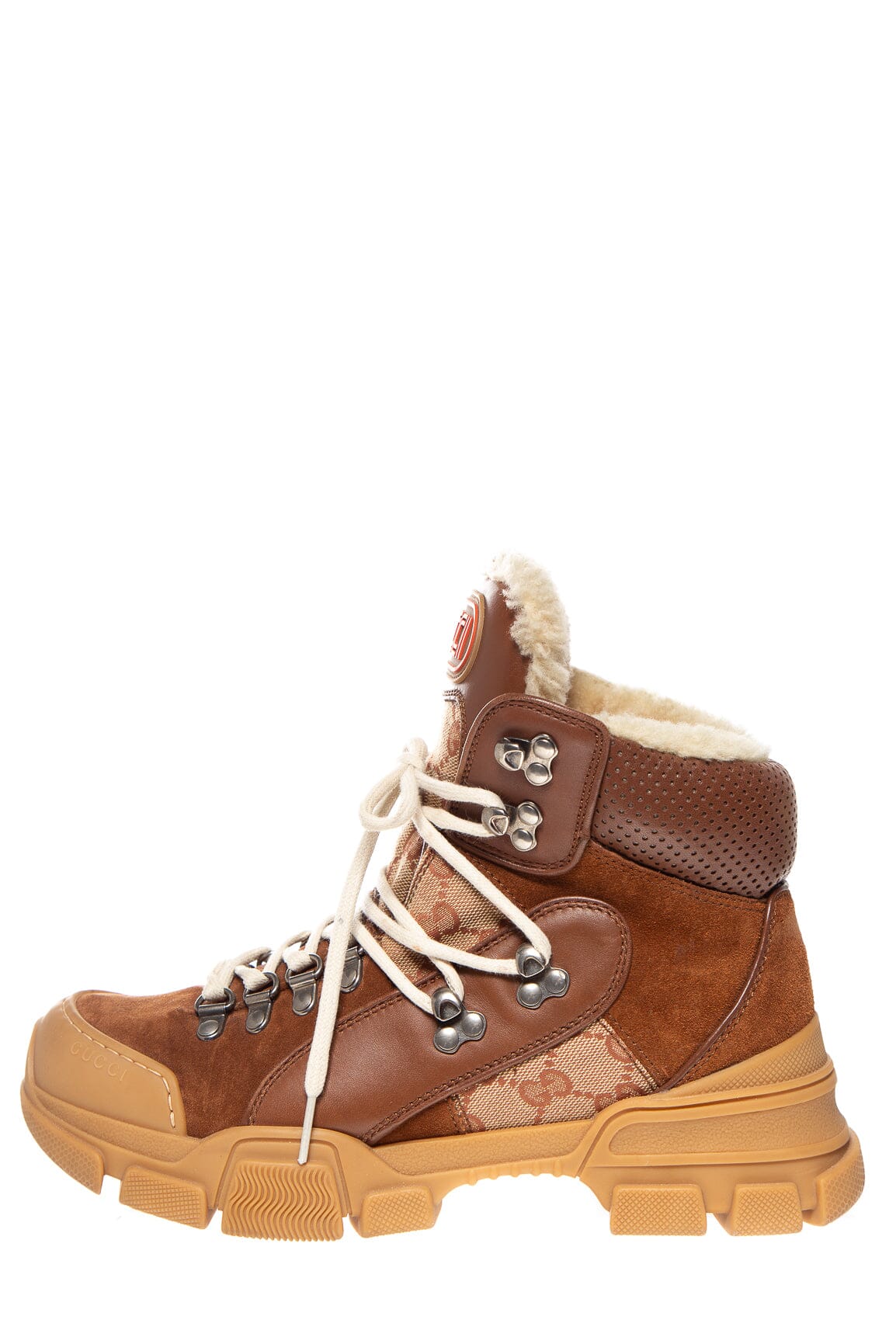 Gucci Brown Suede and Shearling Flashtrek Hiking Boots SZ 38