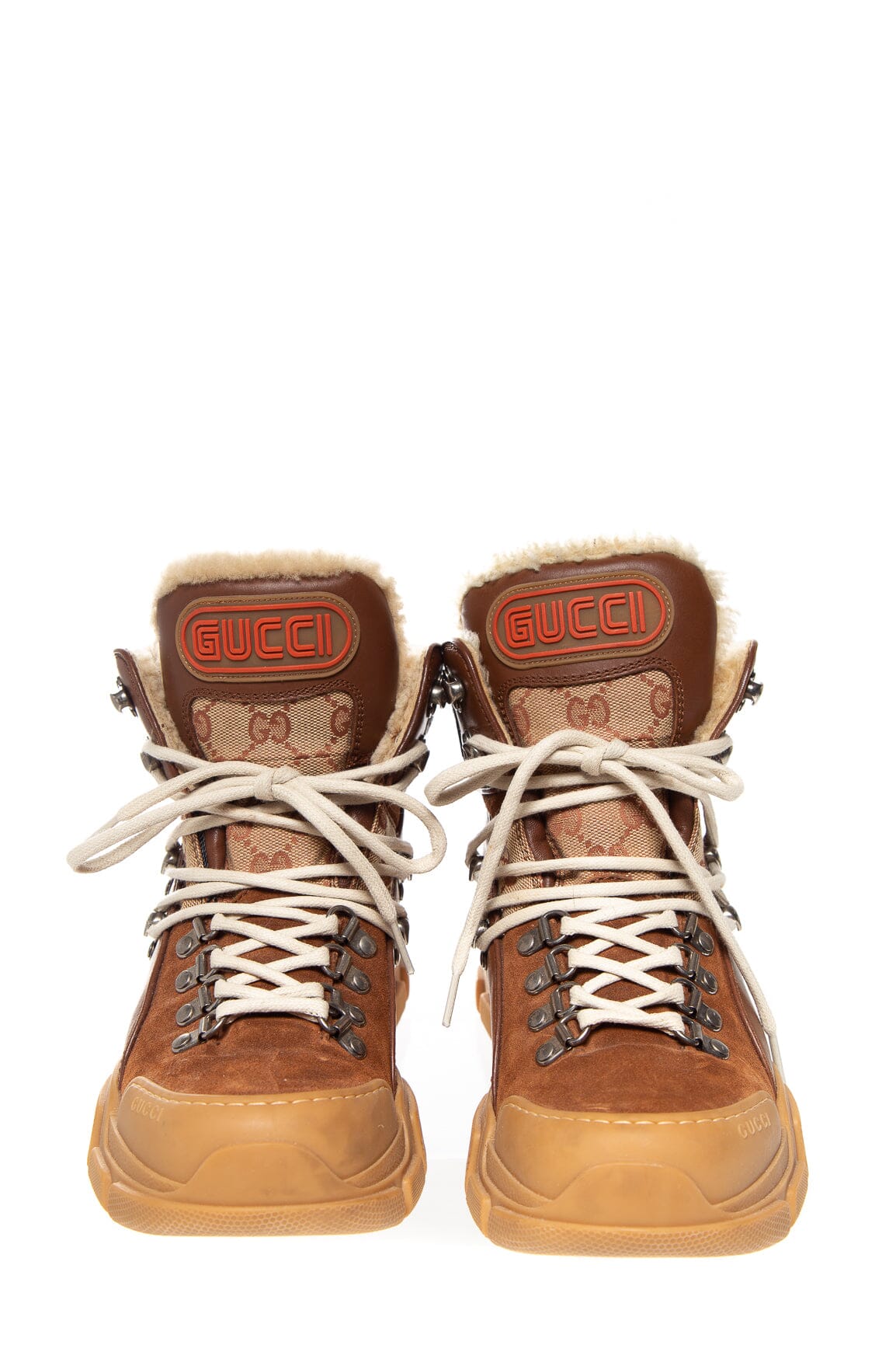 Gucci Brown Suede and Shearling Flashtrek Hiking Boots SZ 38 - Image 2