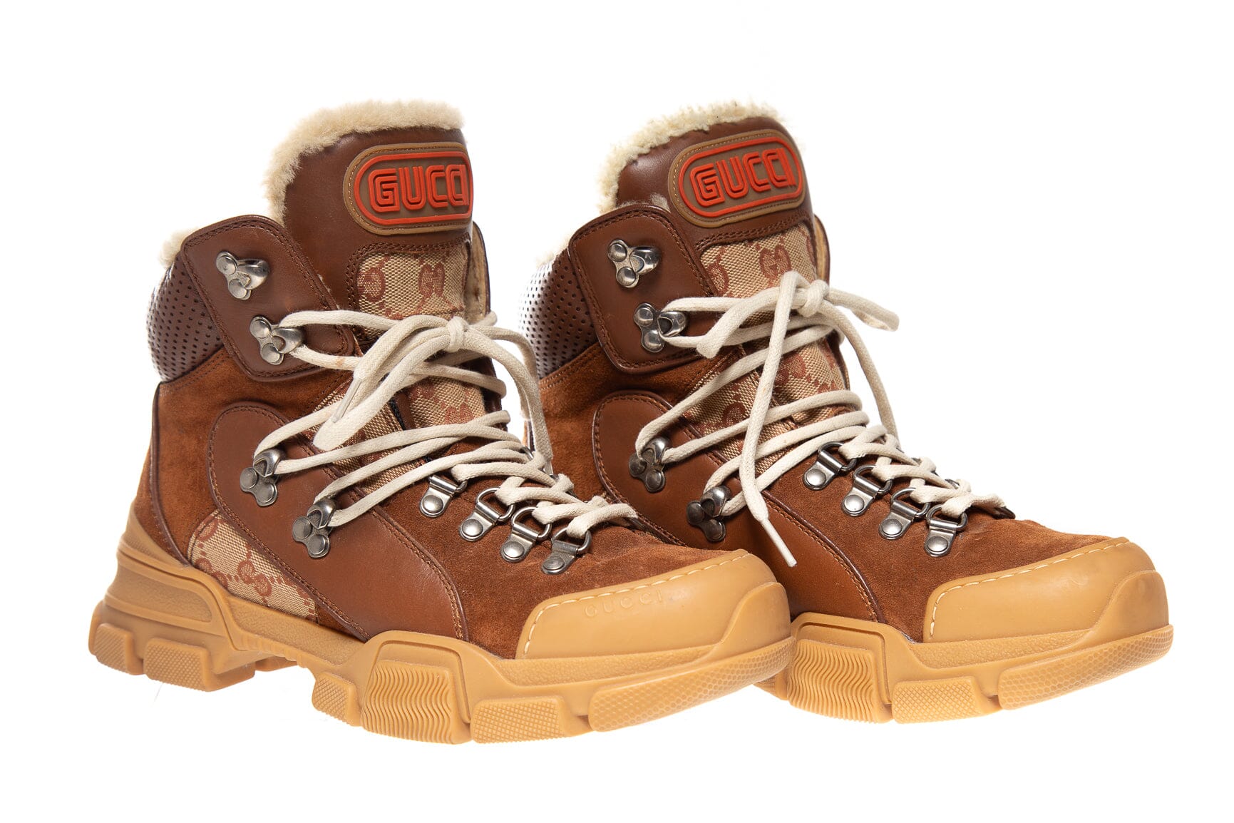 Gucci Brown Suede and Shearling Flashtrek Hiking Boots SZ 38 - Image 3