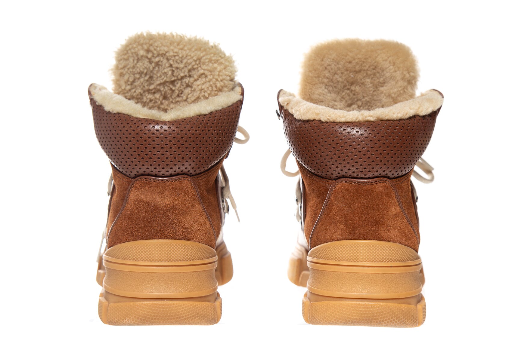 Gucci Brown Suede and Shearling Flashtrek Hiking Boots SZ 38 - Image 4