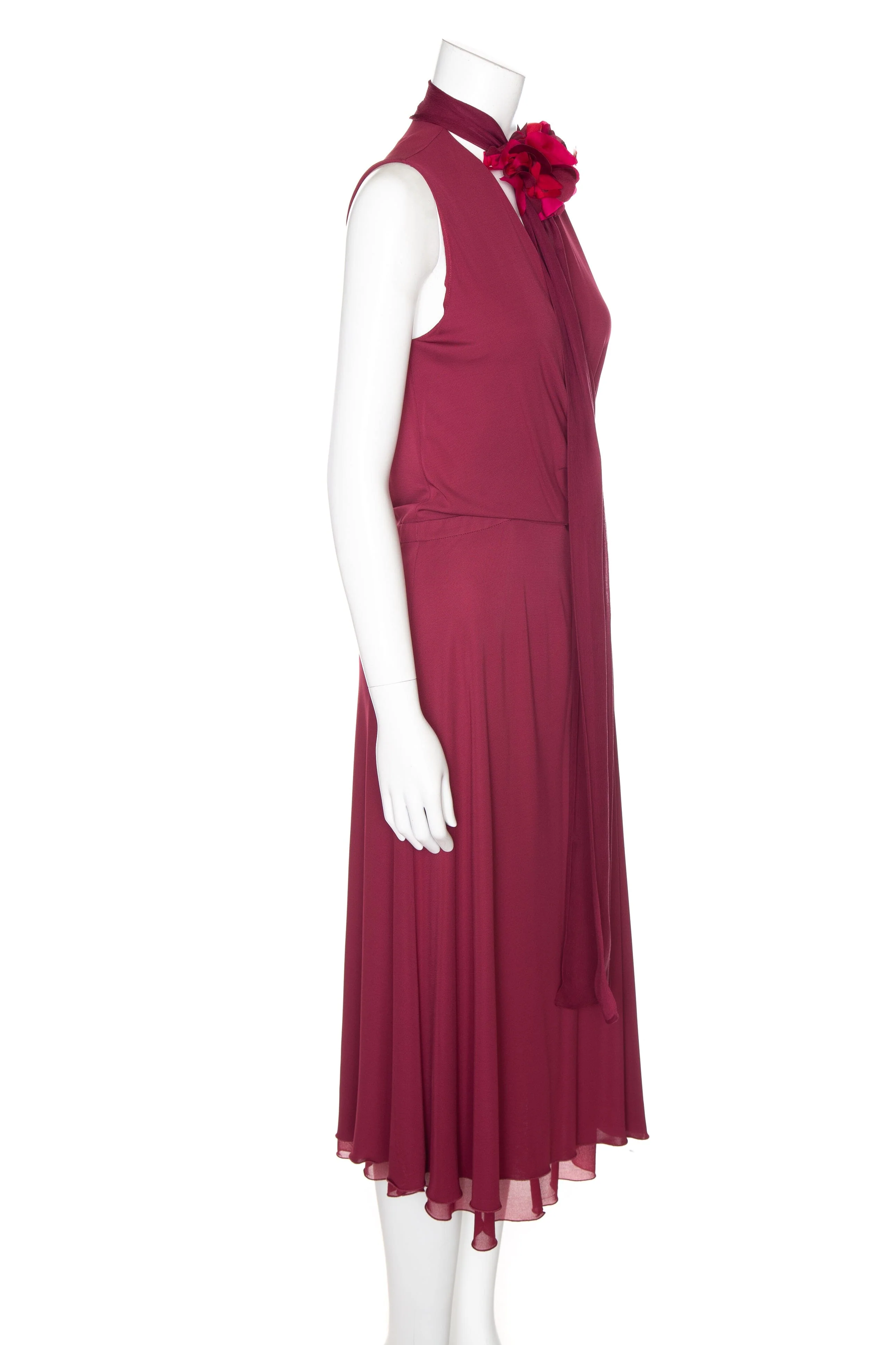 Gucci Maroon Draped Neck Wrap Sleeveless Midi Dress SZ M - Image 2