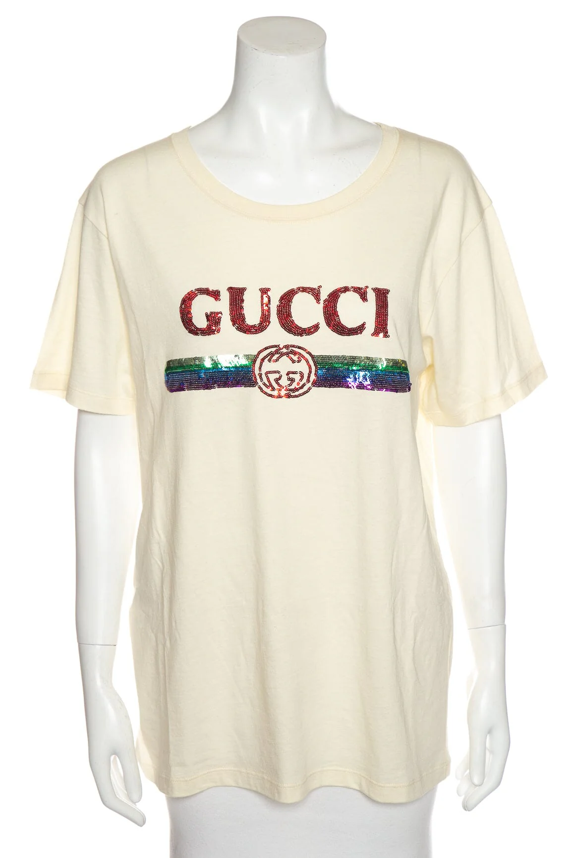 Gucci Off White "Rainbow Sequin" Graphic T-Shirt SZ S
