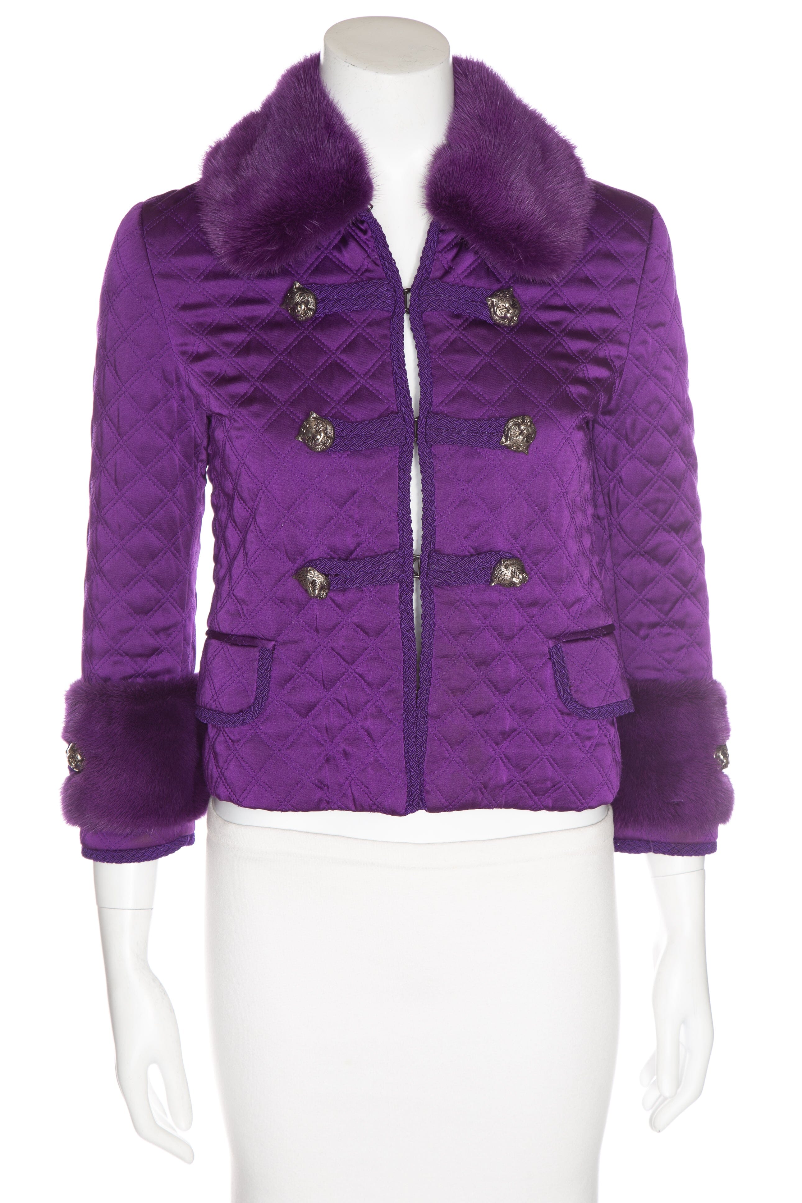 Gucci Purple Quilted and Mink Fur Trim Jacket SZ 38