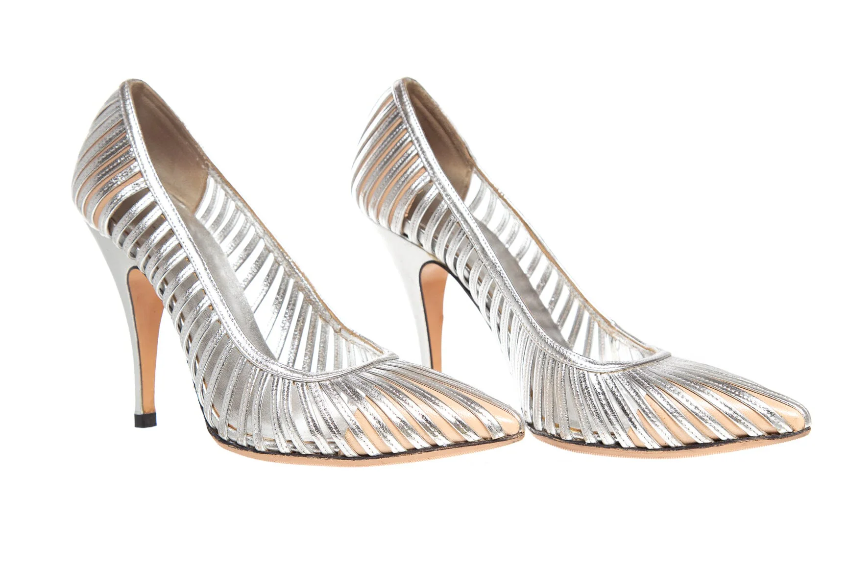 Gucci Silver Leather Laser Cut Point Toe Heels SZ 7.5 - Image 3