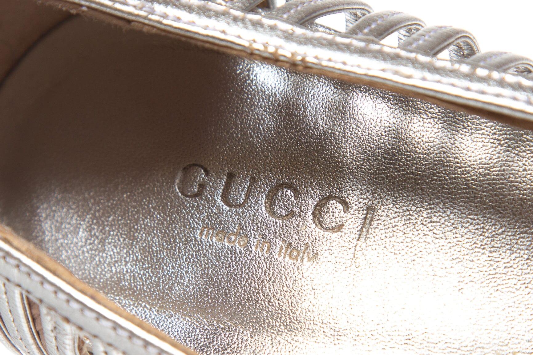 Gucci Silver Leather Laser Cut Point Toe Heels SZ 7.5 - Image 8