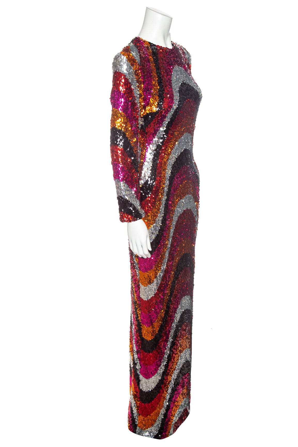 Halpern Pink and Multi Sequined L/S Maxi Dress SZ N/A - Image 2